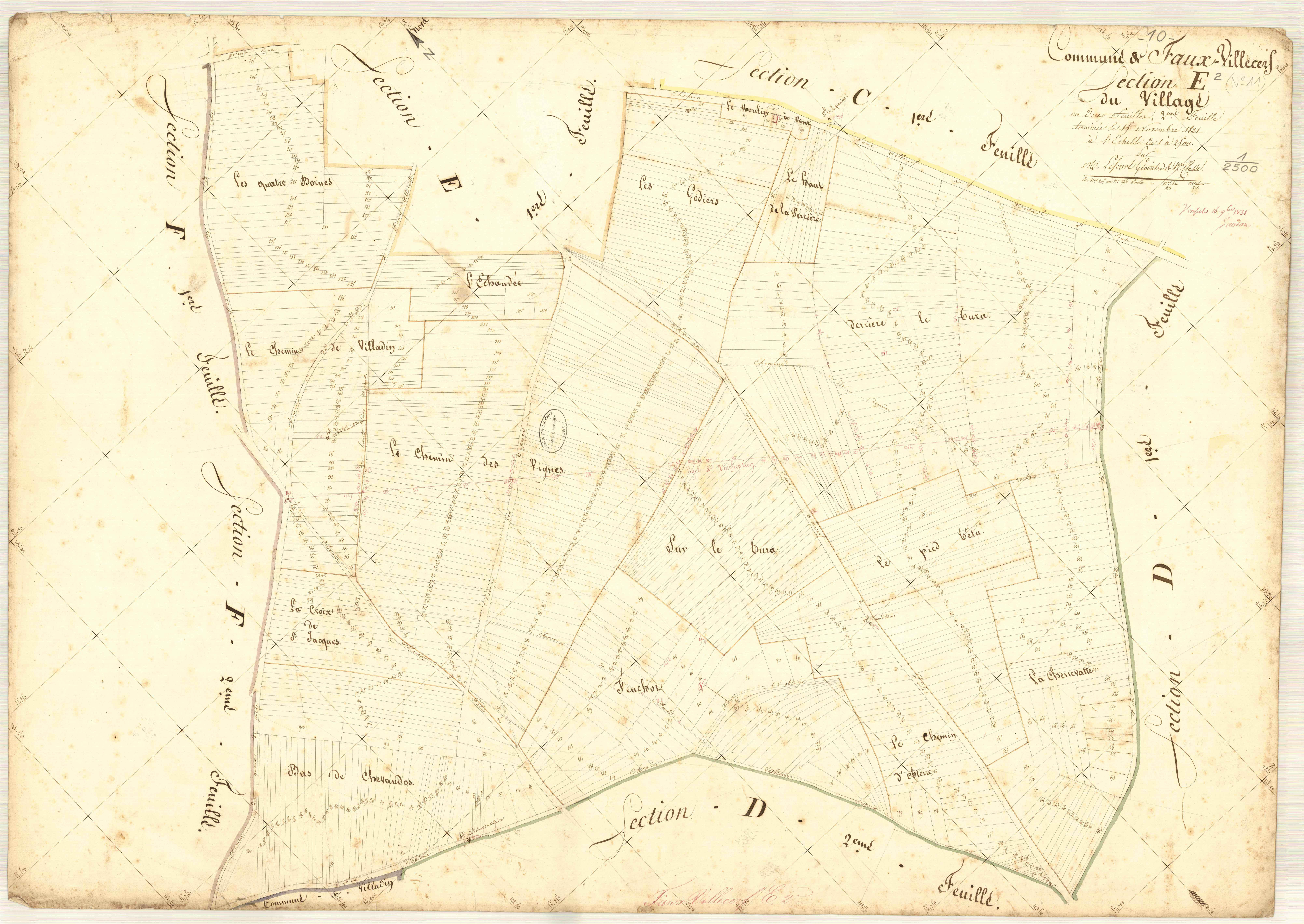Faux-Villecerf, section E dite du village, feuille n° 2, parcelles n° 205-934