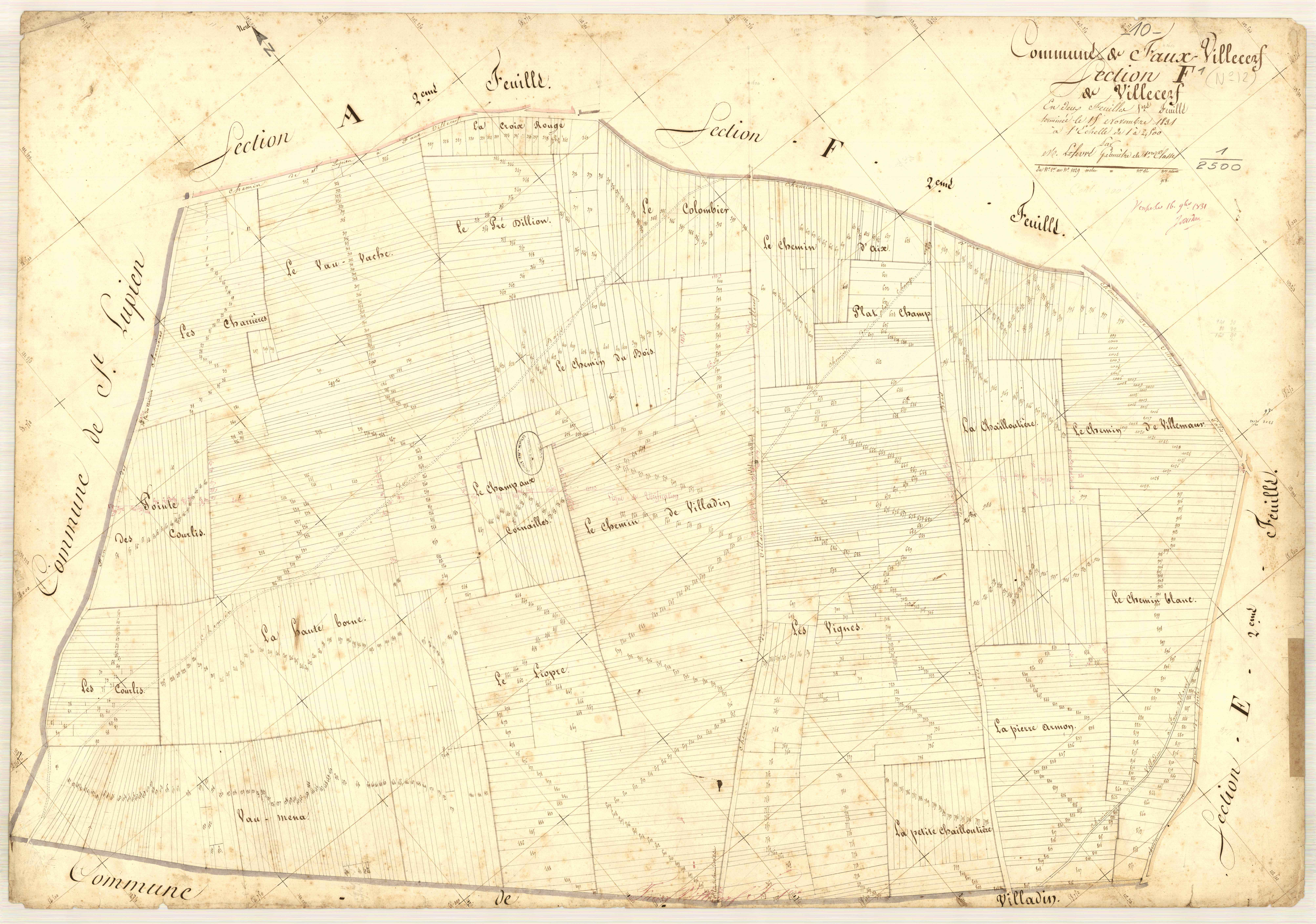 Faux-Villecerf, section F dite de Villecerf, feuille n° 1, parcelles n° 1-1029