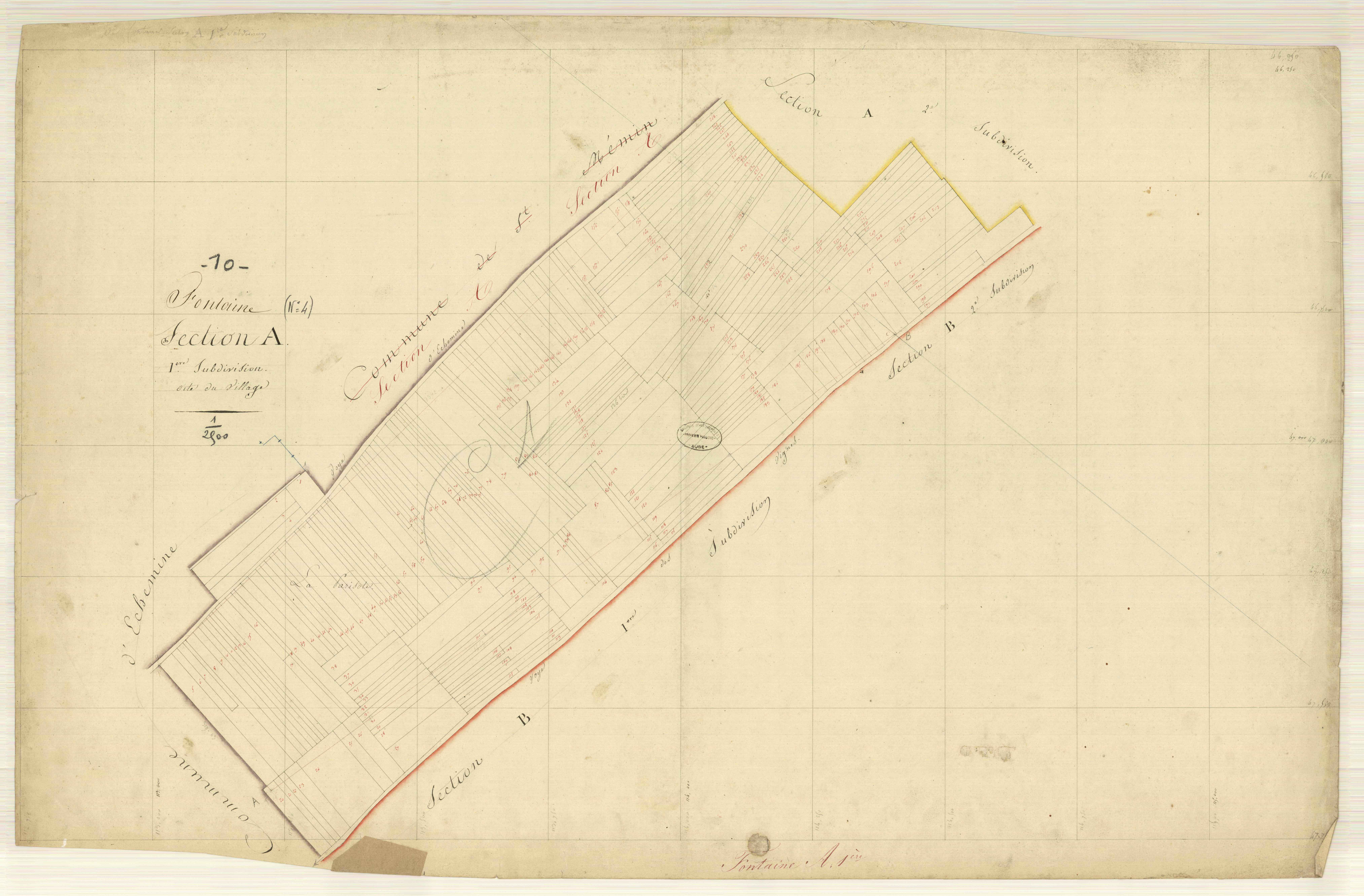 Fontaine, section A dite du village, feuille n° 3