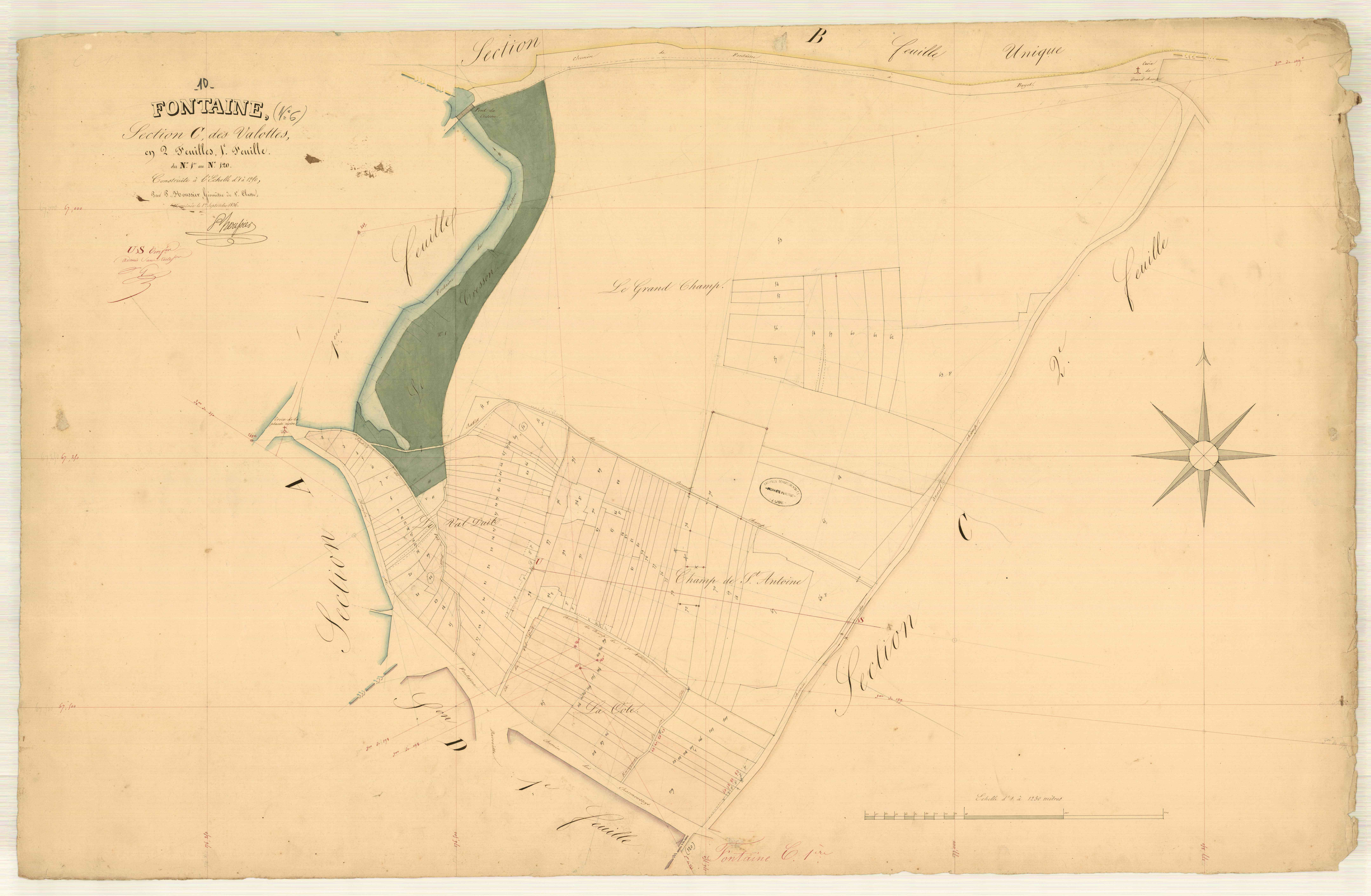 Fontaine, section C dite des Valottes, feuille n° 1, parcelles n°1-120