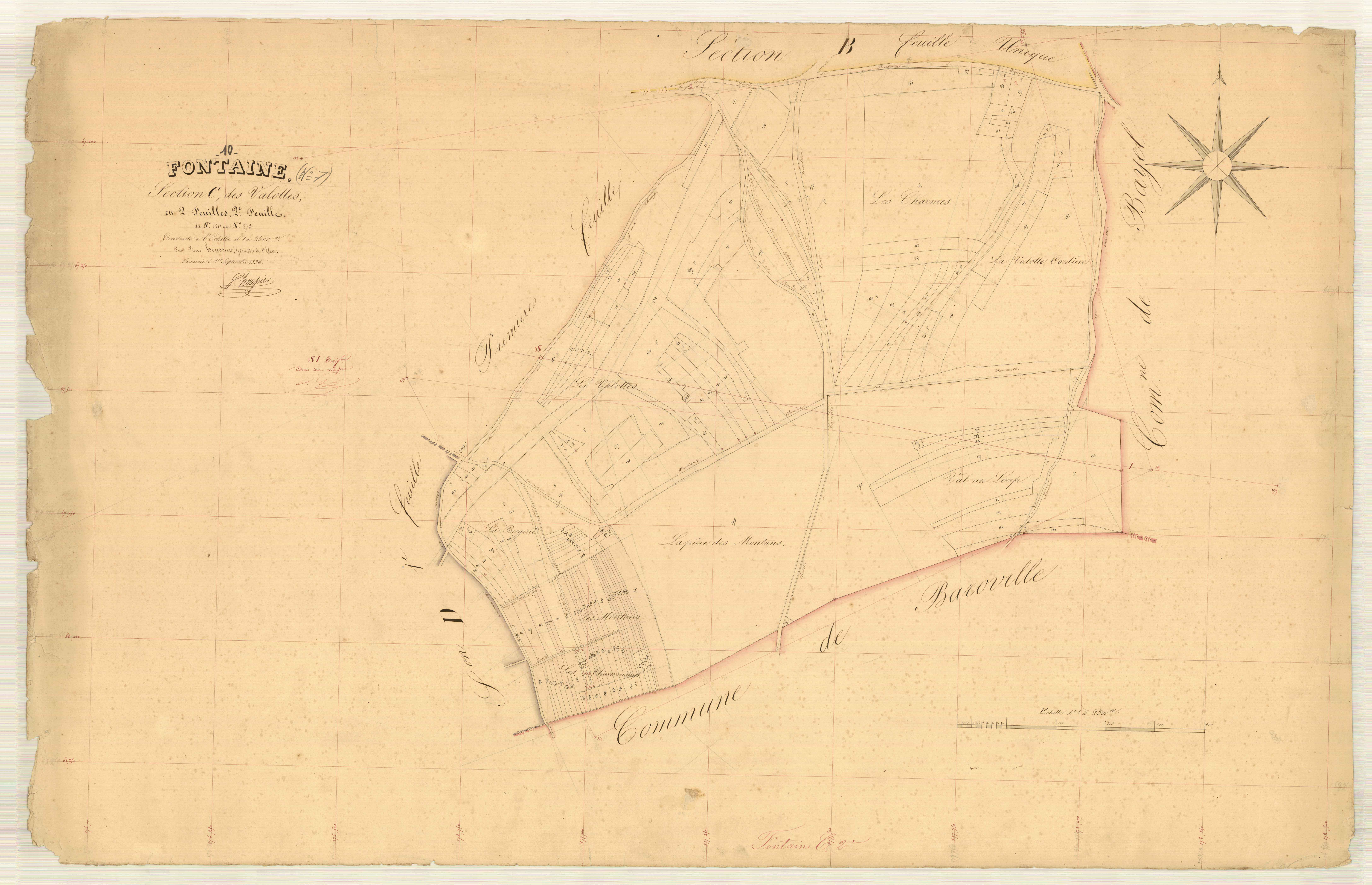 Fontaine, section C dite des Valottes, feuille n° 2, parcelles n°120-273