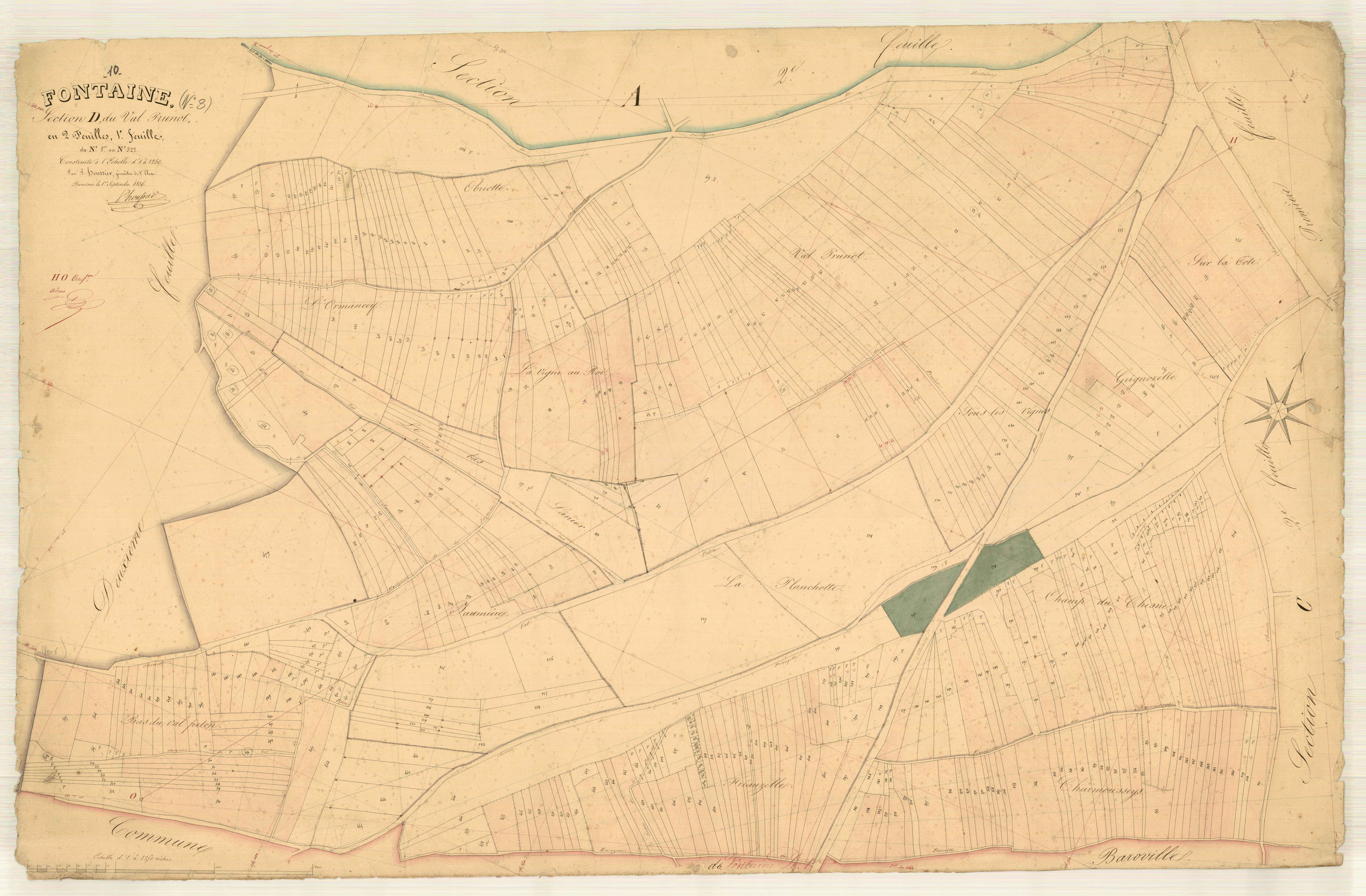 Fontaine, section D dite du Val Prunot, feuille n° 1, parcelles n°1-522