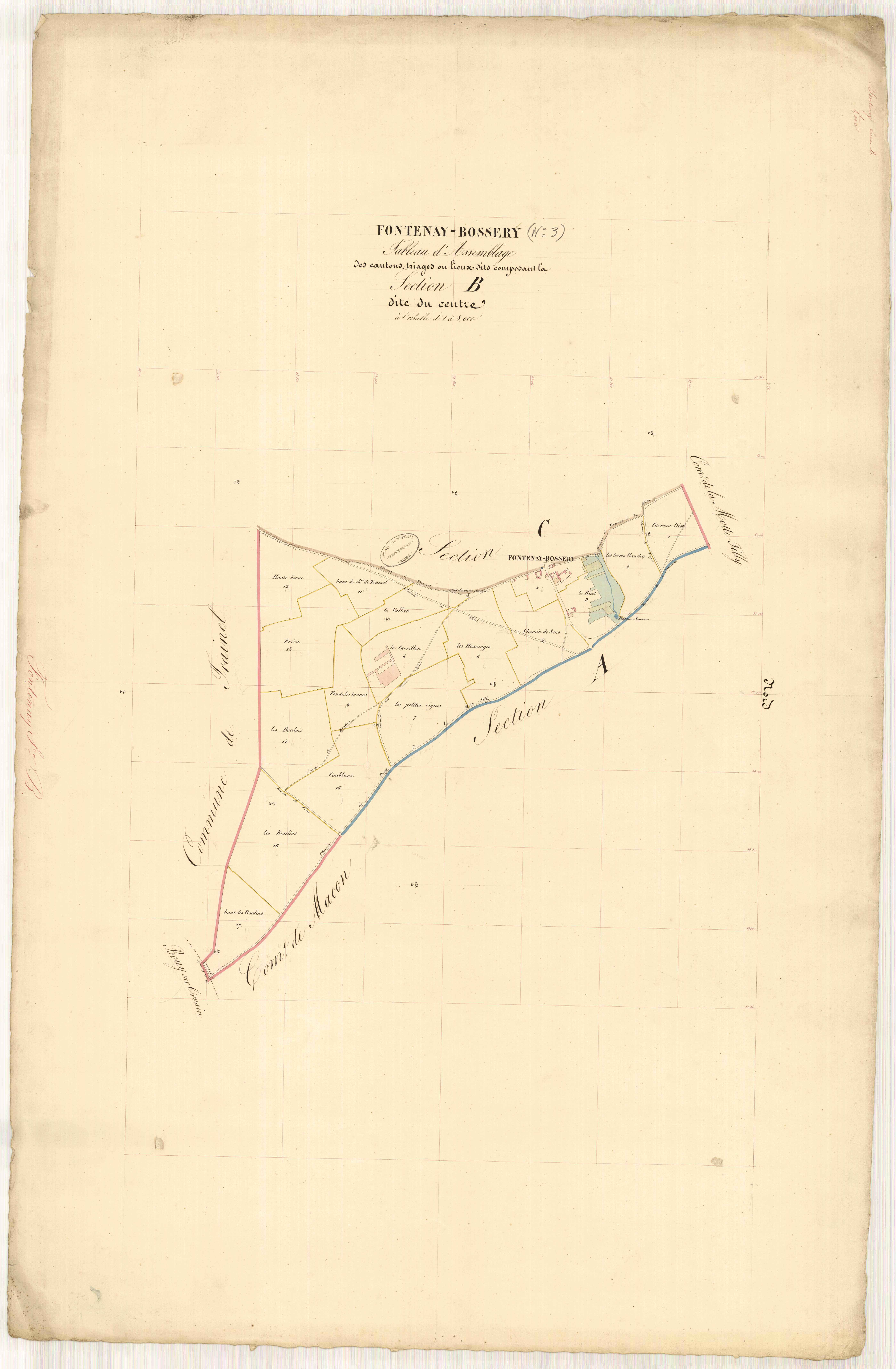 Fontenay-de-Bossery, tableau d'assemblage section B dite du Centre