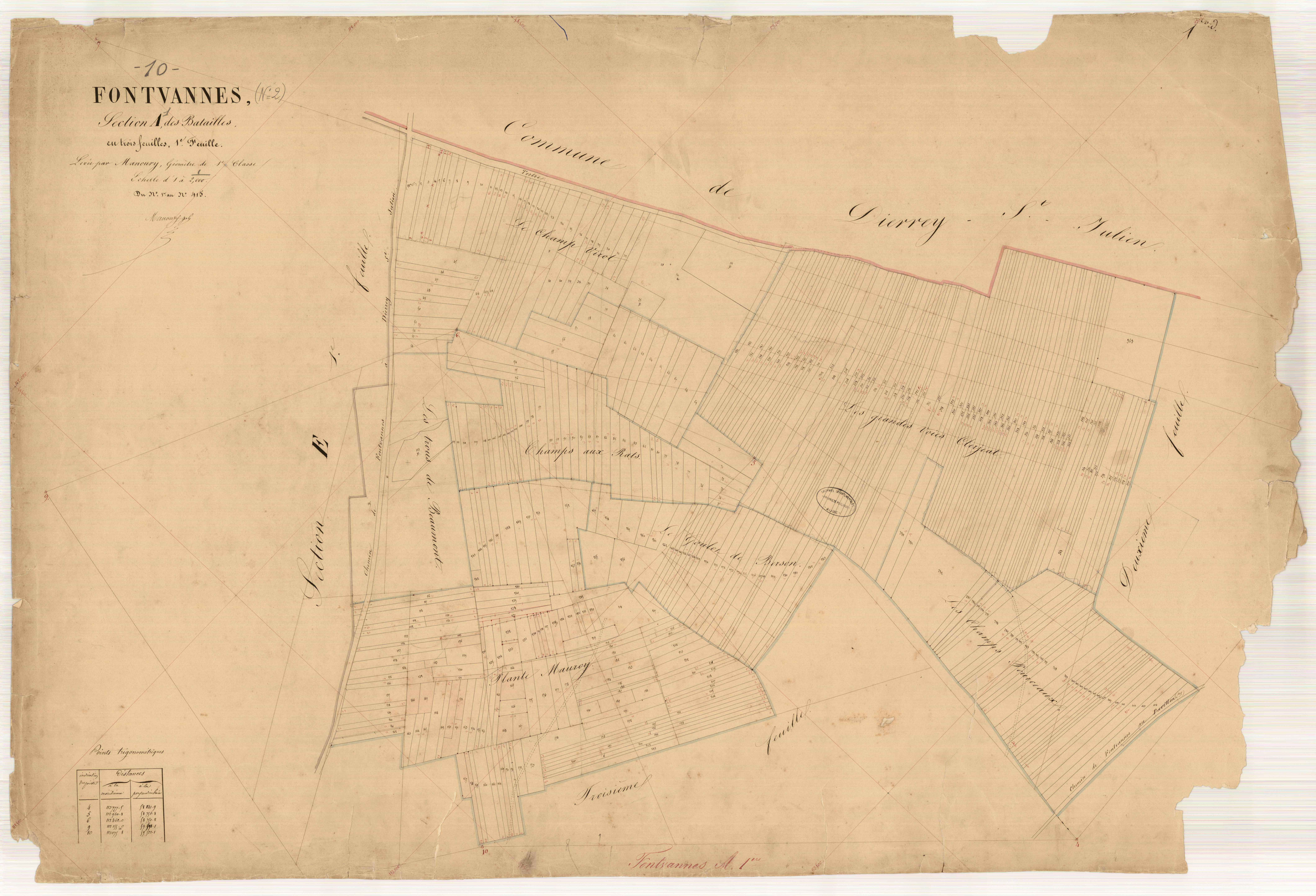 Fontvannes, section A dite des Batailles, feuille n° 1, parcelles n°1-415