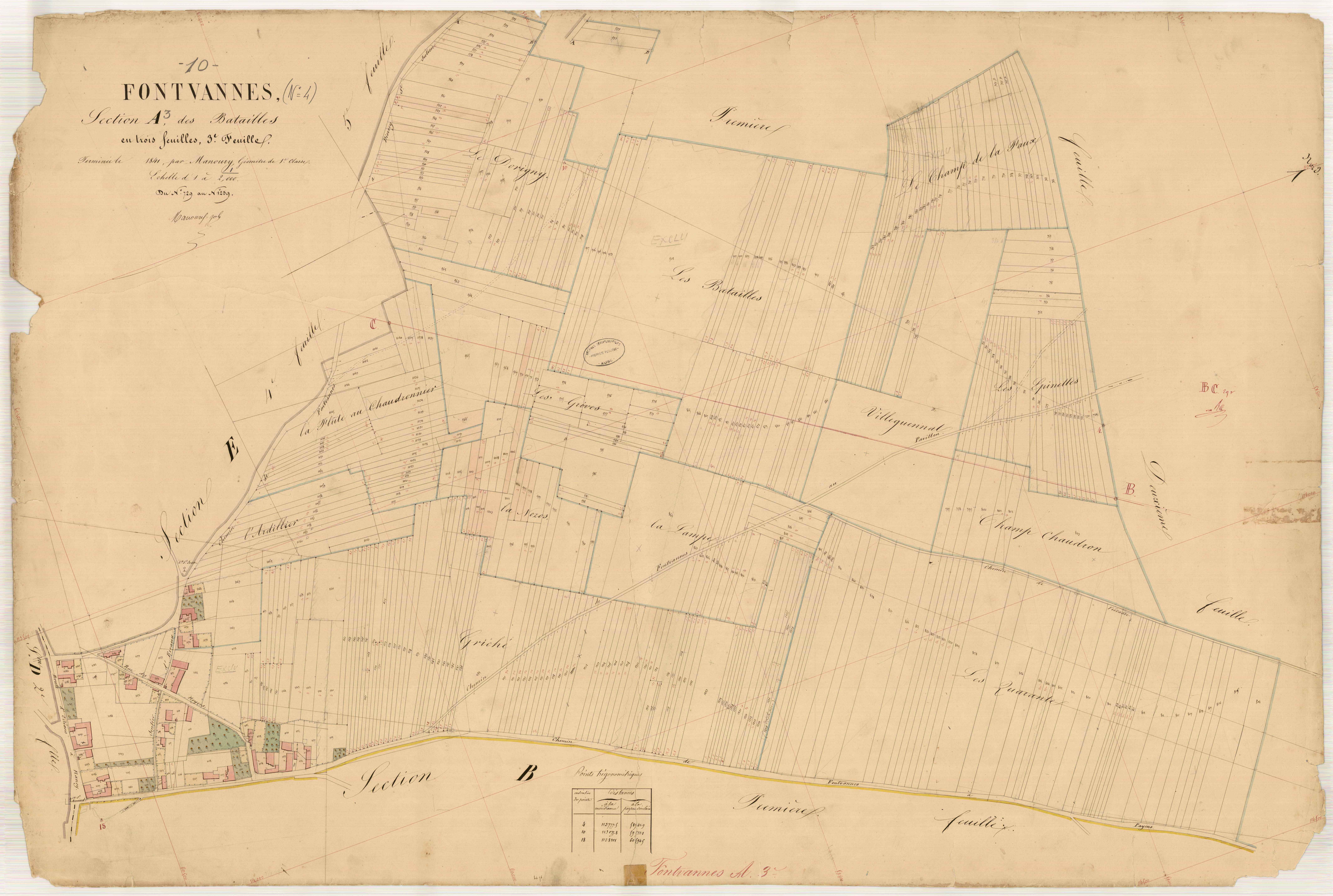 Fontvannes, section A dite des Batailles, feuille n° 3, parcelles n°729-1239