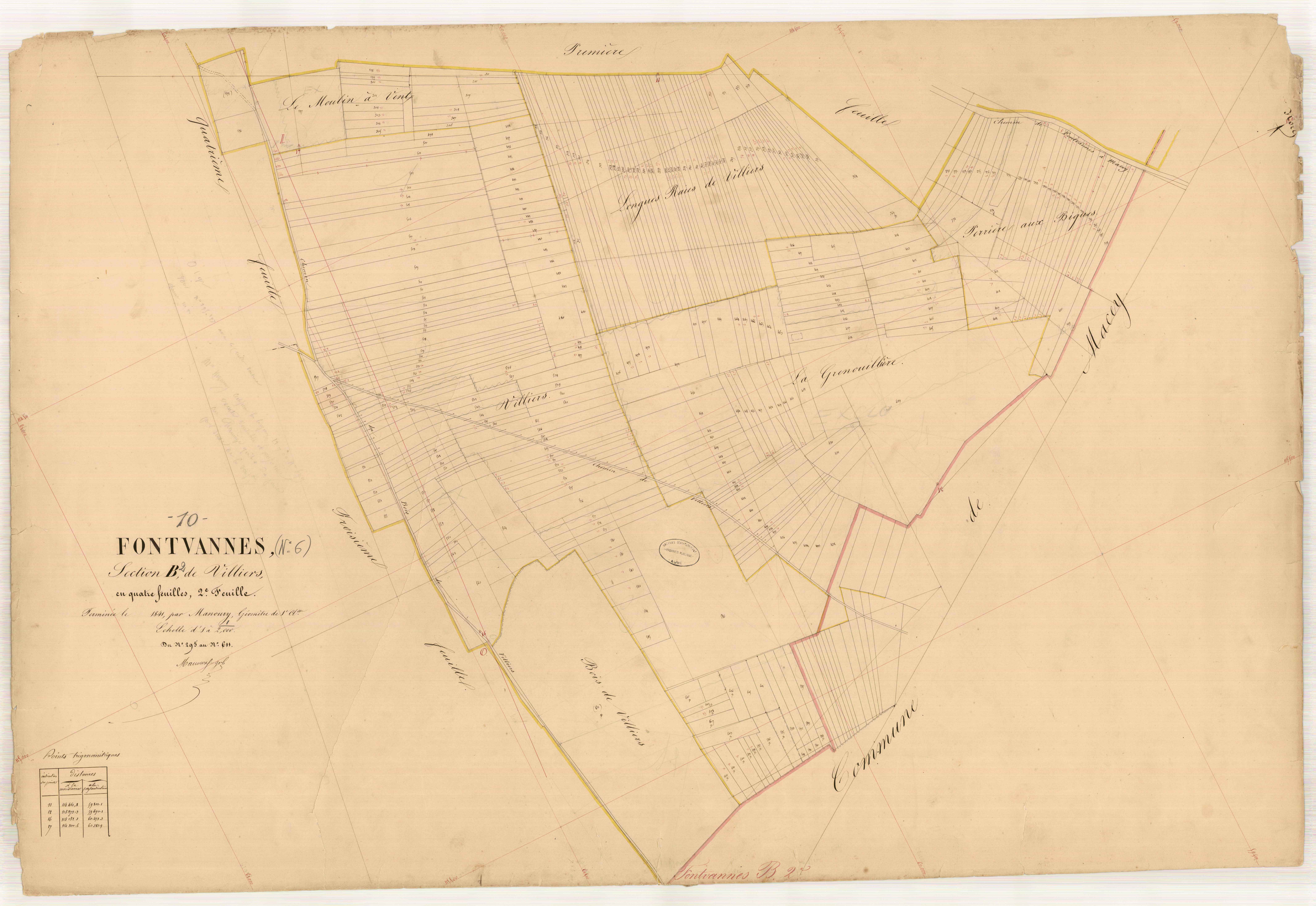Fontvannes, section B dite de Villiers, feuille n° 2, parcelles n°295-611