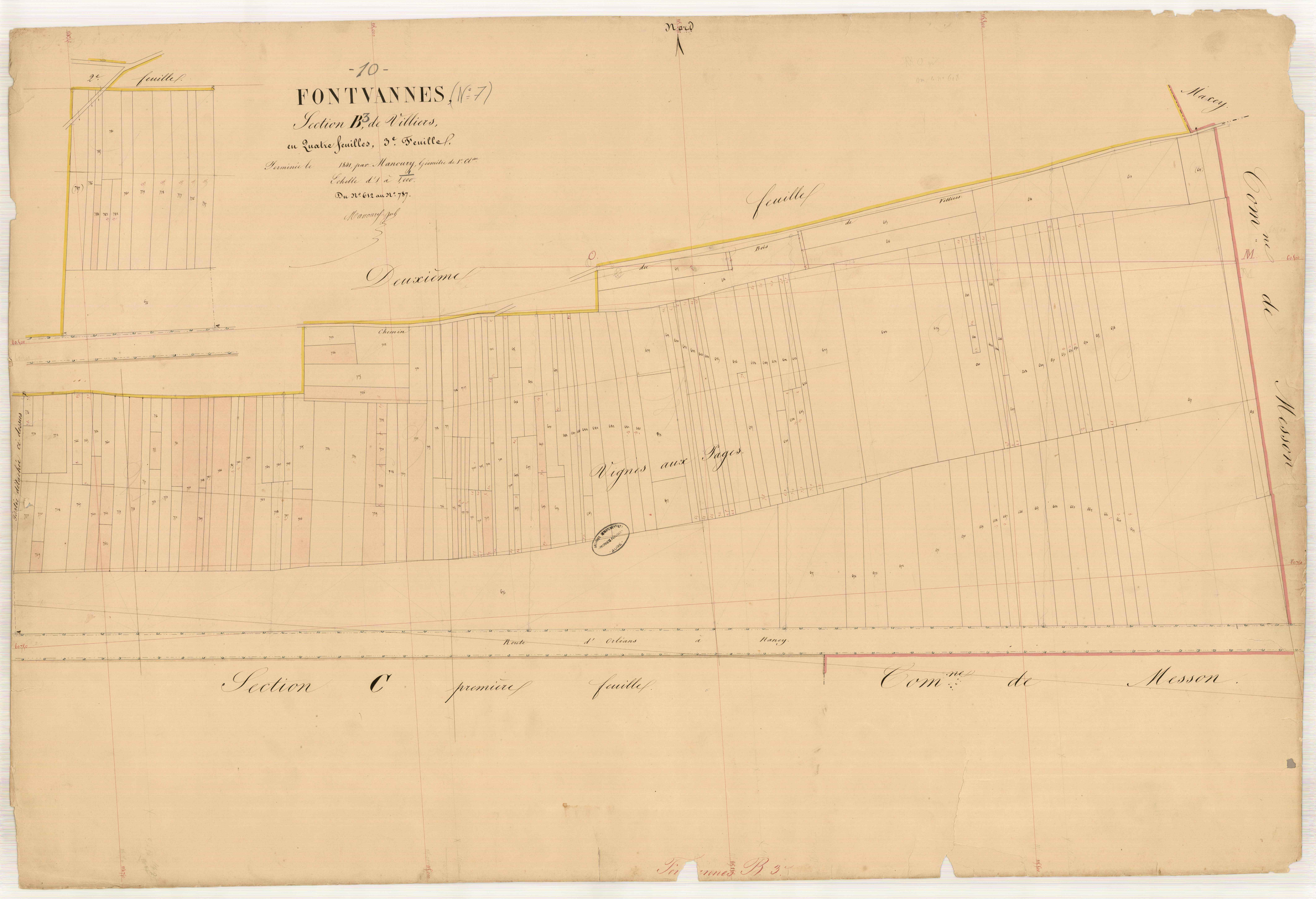 Fontvannes, section B dite de Villiers, feuille n° 3, parcelles n°612-787
