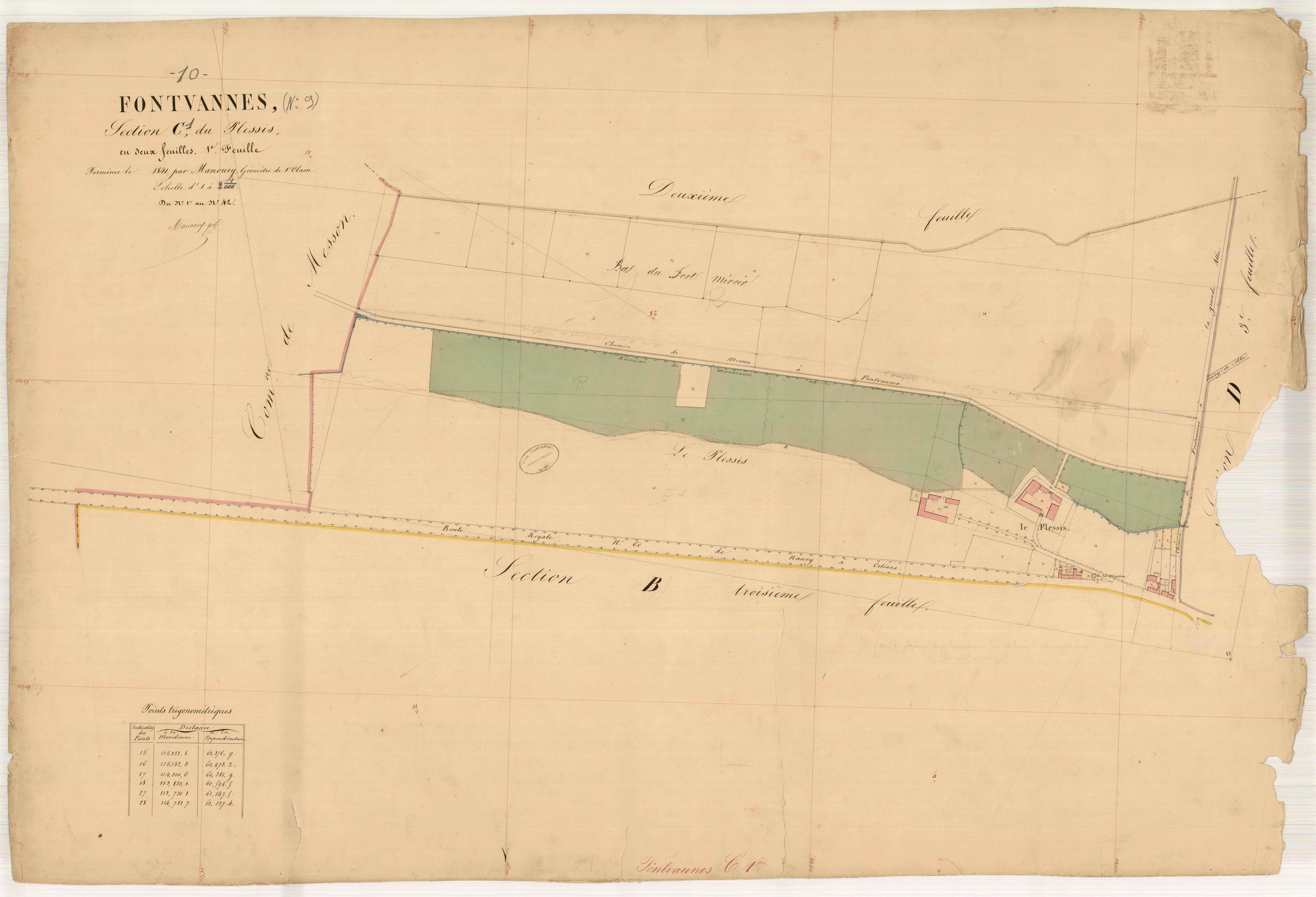 Fontvannes, section C dite du Plessis, feuille n° 1, parcelles n°1-42