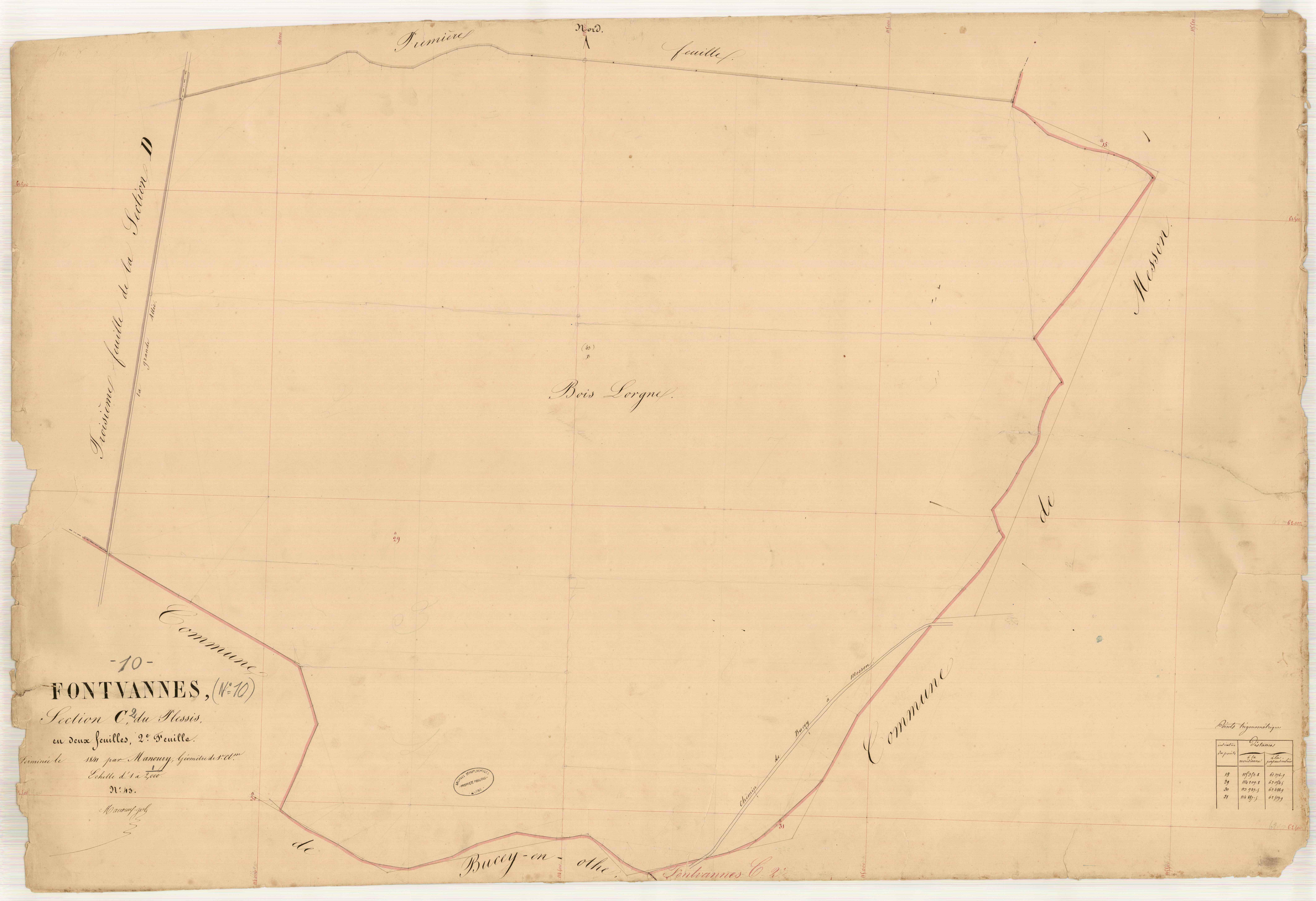 Fontvannes, section C dite du Plessis, feuille n° 2, parcelles n°43