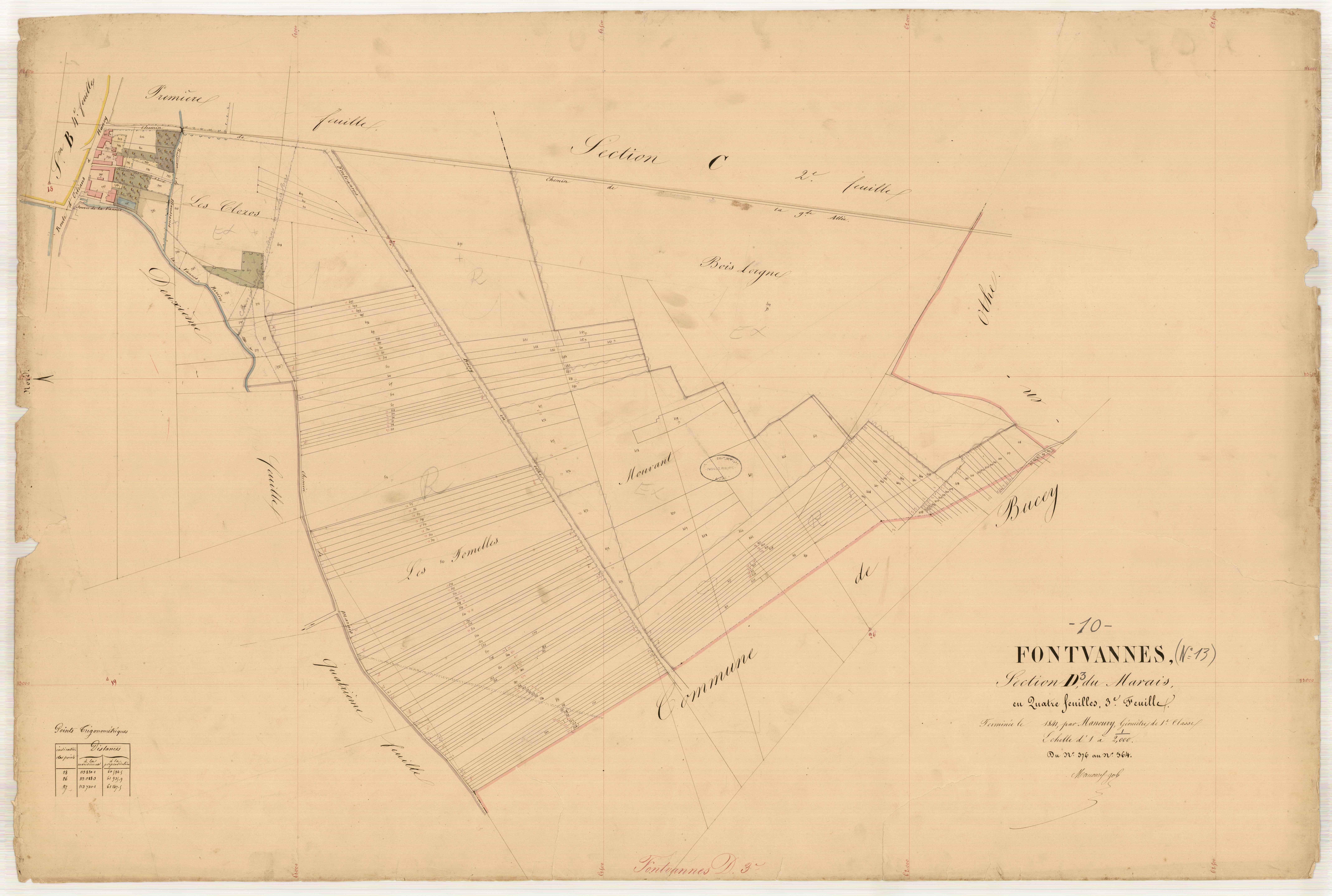 Fontvannes, section D dite du Marais, feuille n° 3, parcelles n°376-564