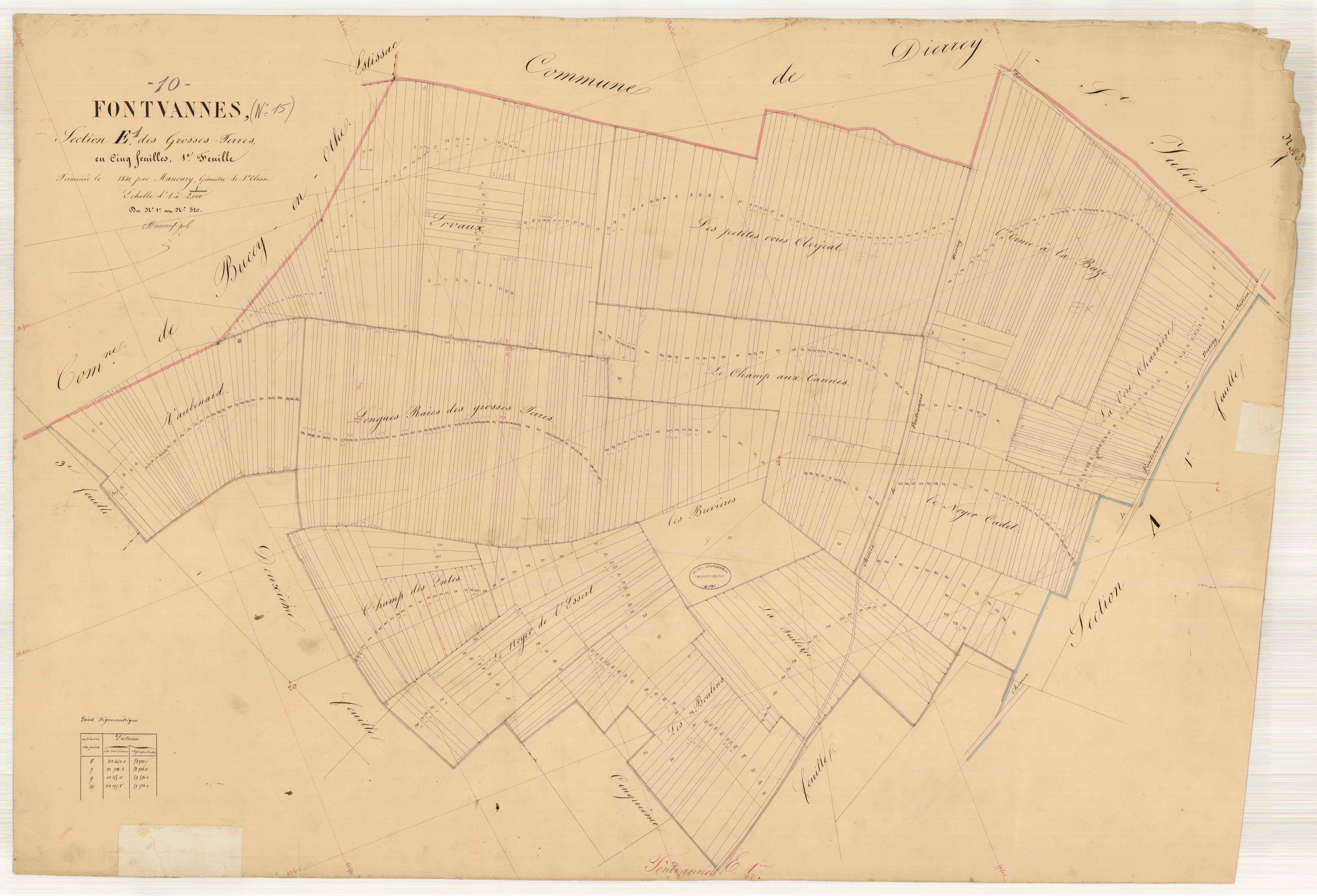 Fontvannes, section E dite des Grosses Terres, feuille n° 1, parcelles n°1-520