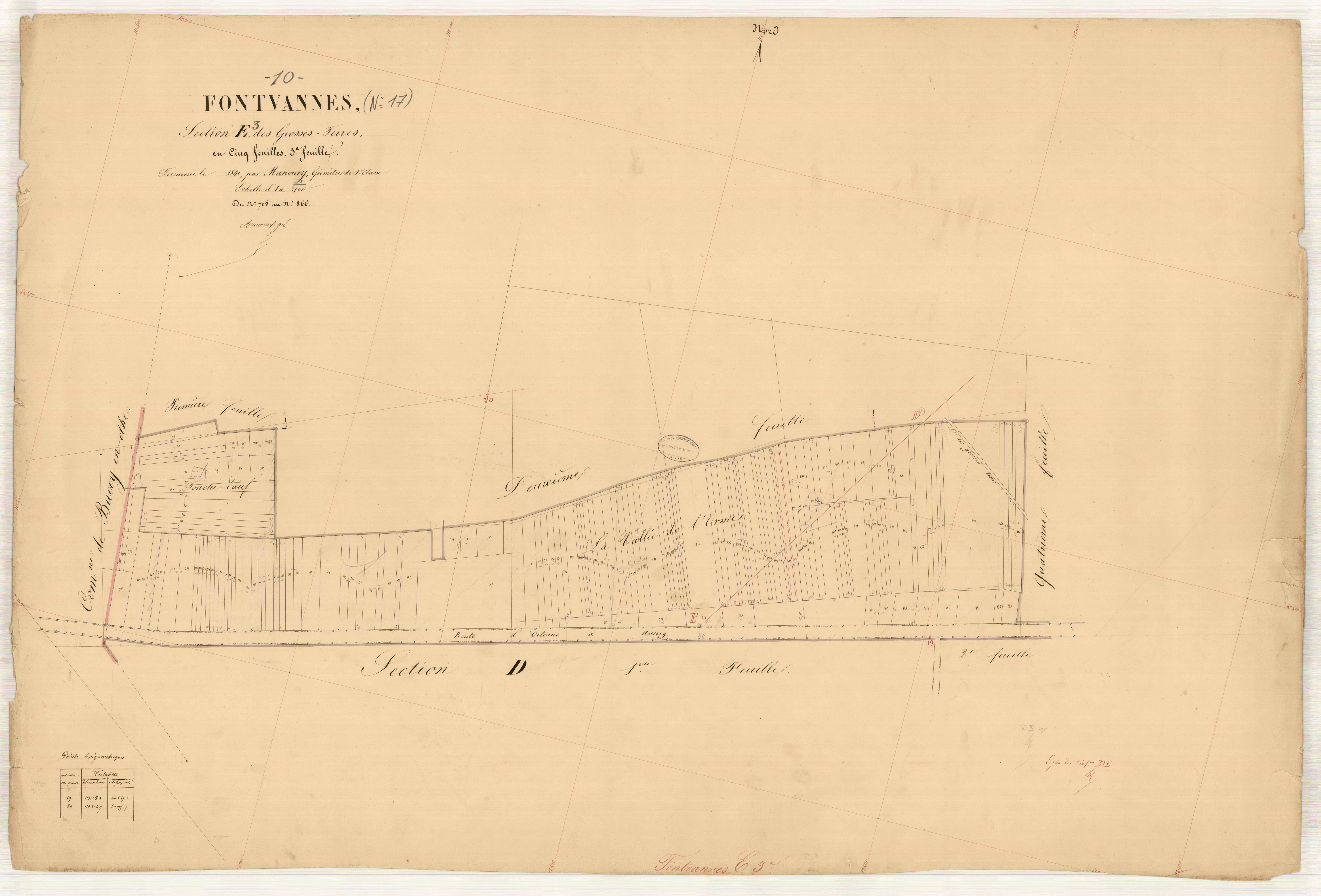 Fontvannes, section E dite des Grosses Terres, feuille n° 3, parcelles n°705-866