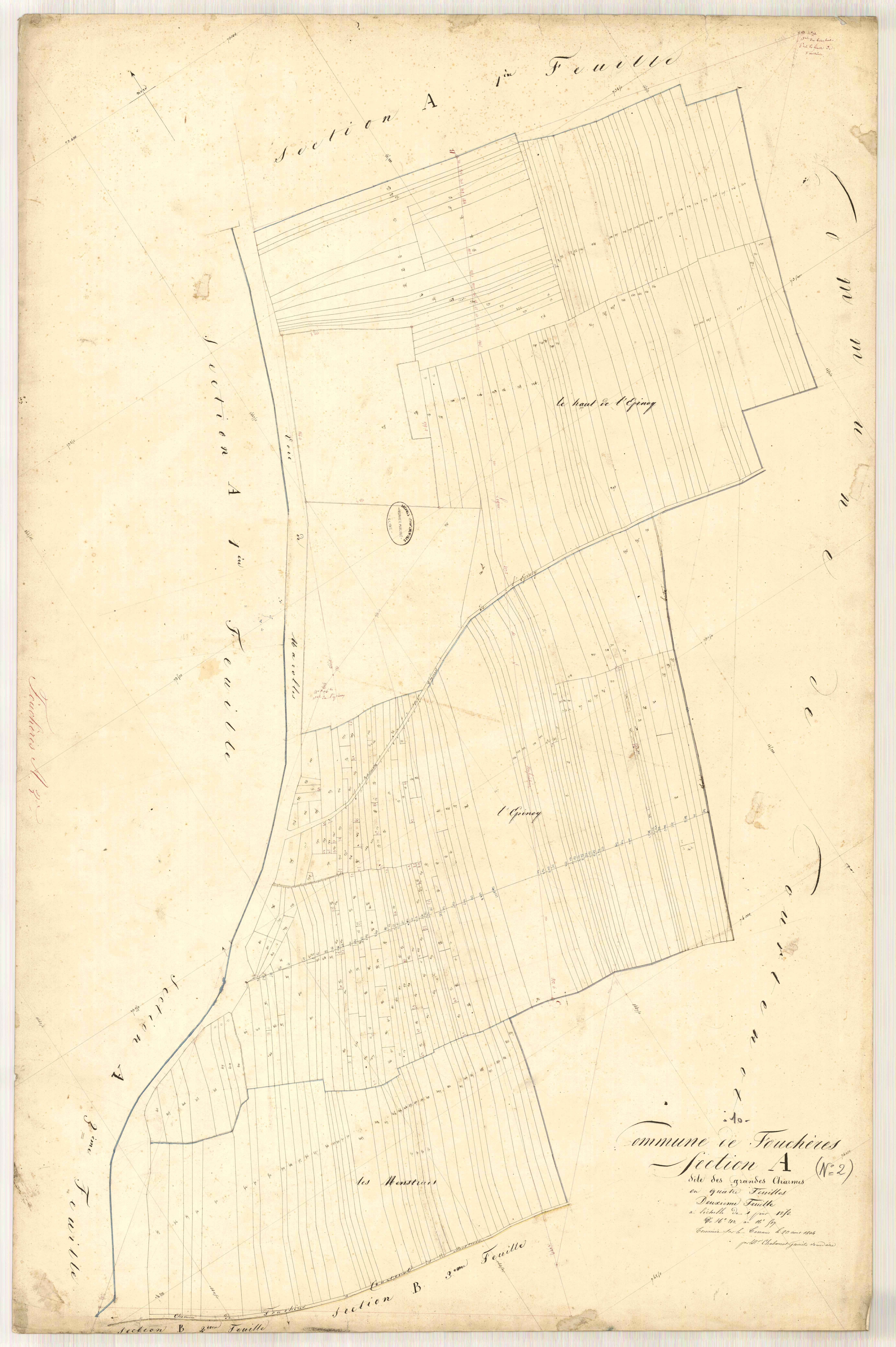 Fouchères, section A dite des Grandes Charmes, feuille n° 2, parcelles n° 213-517
