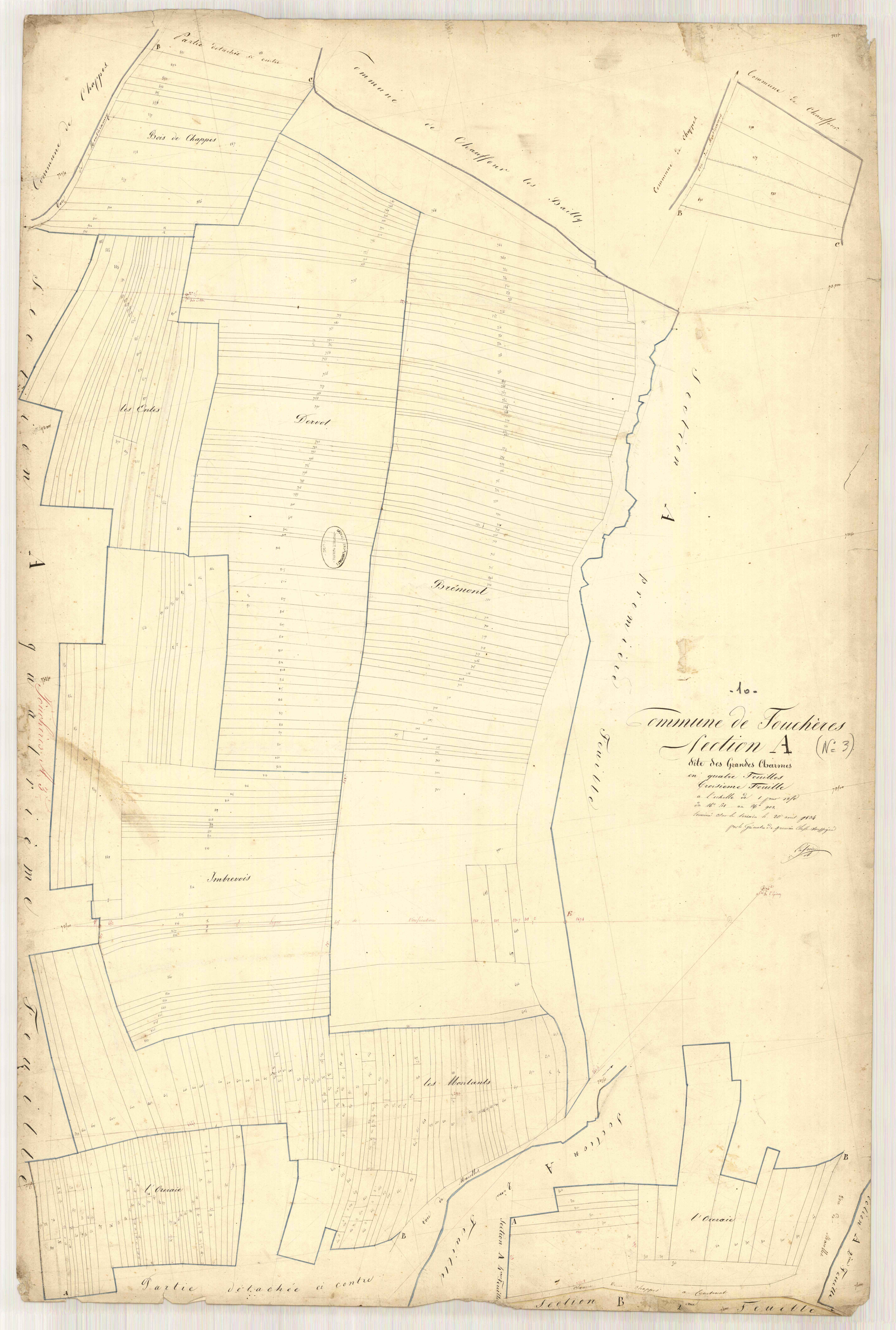 Fouchères, section A dite des Grandes Charmes, feuille n° 3, parcelles n° 518-903