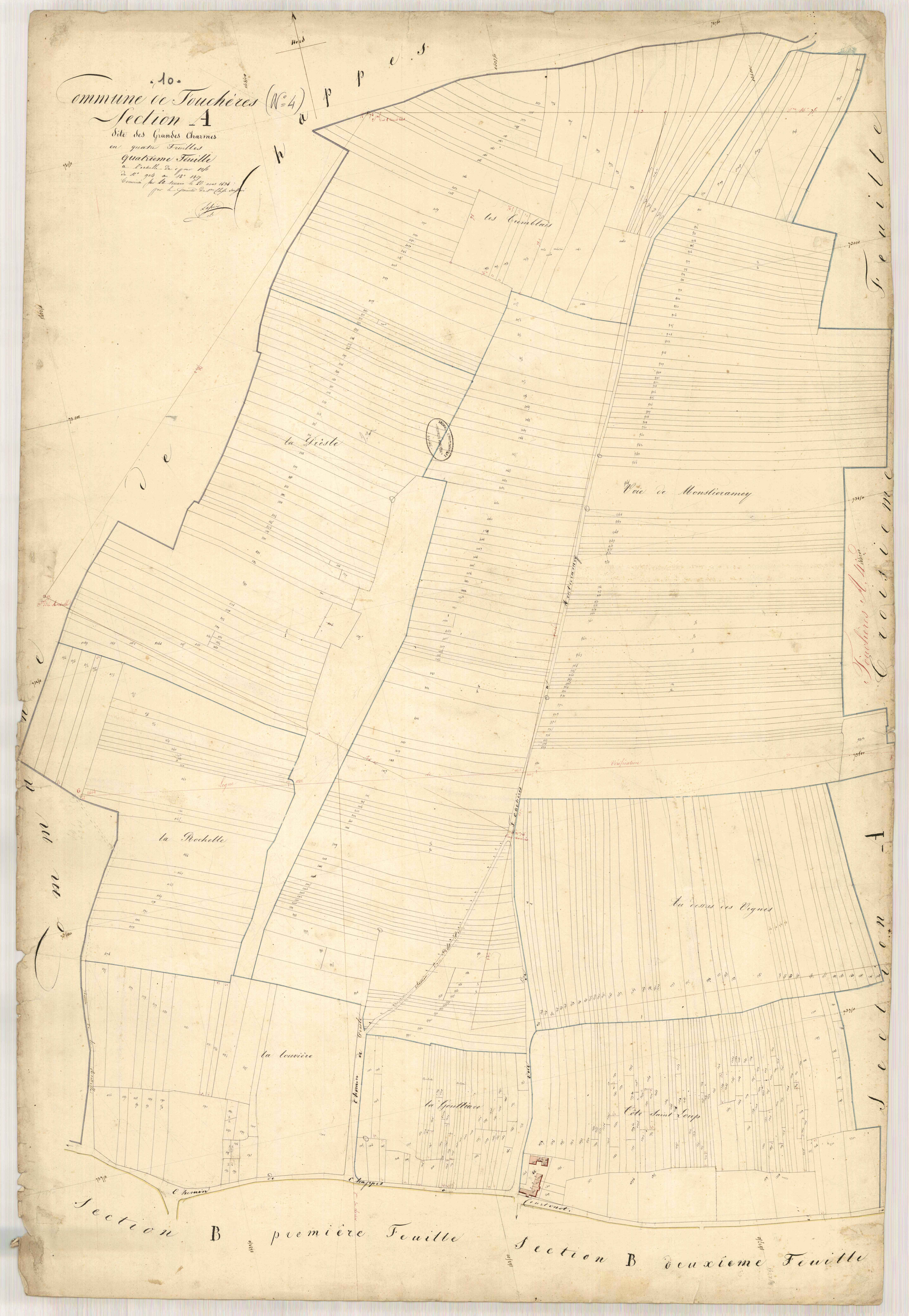 Fouchères, section A dite des Grandes Charmes, feuille n° 4, parcelles n° 904-1407