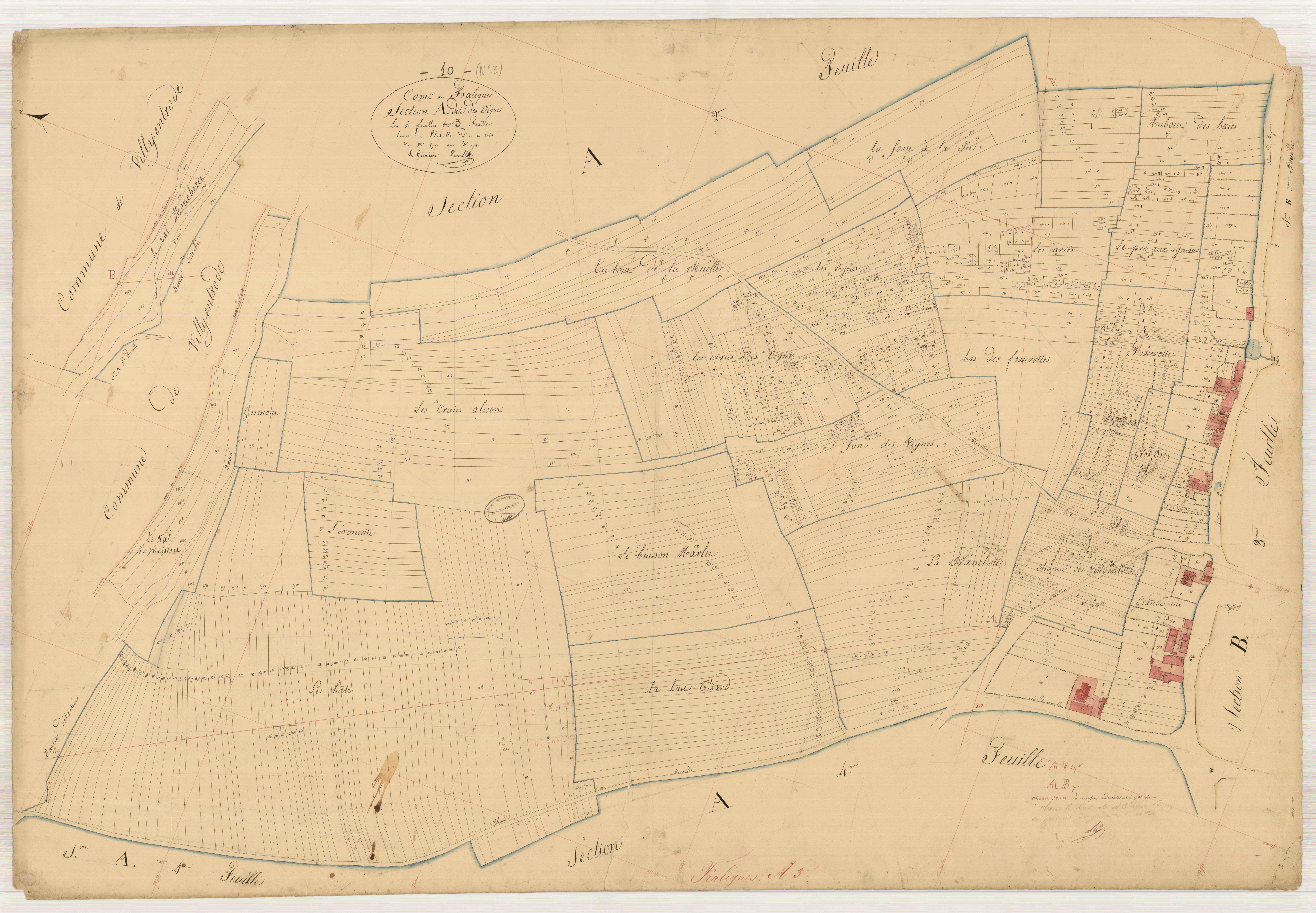 Fralignes, section A dite des Vignes, feuille n° 3, parcelles n°890-1940