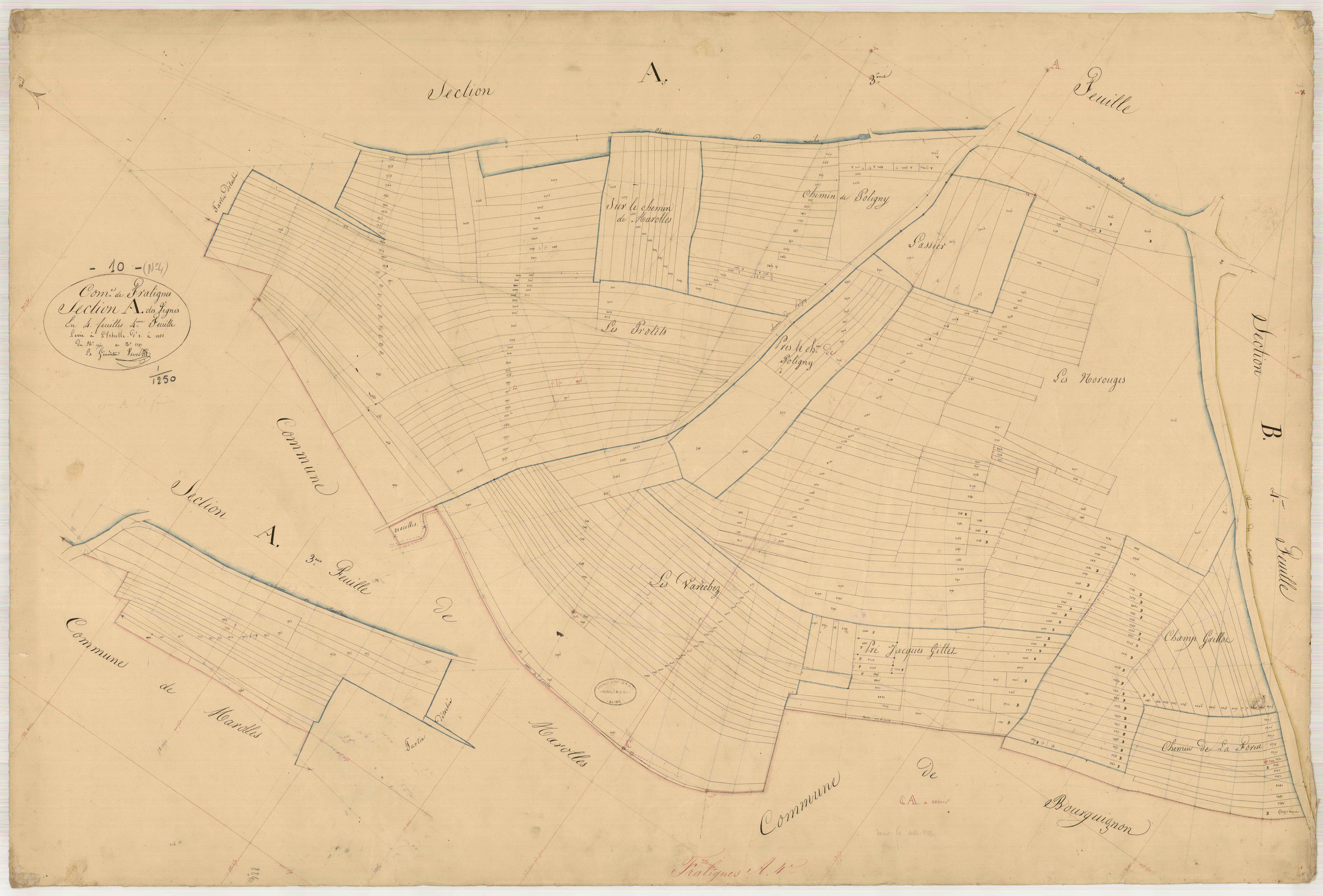 Fralignes, section A dite des Vignes, feuille n° 4, parcelles n°1940-2287