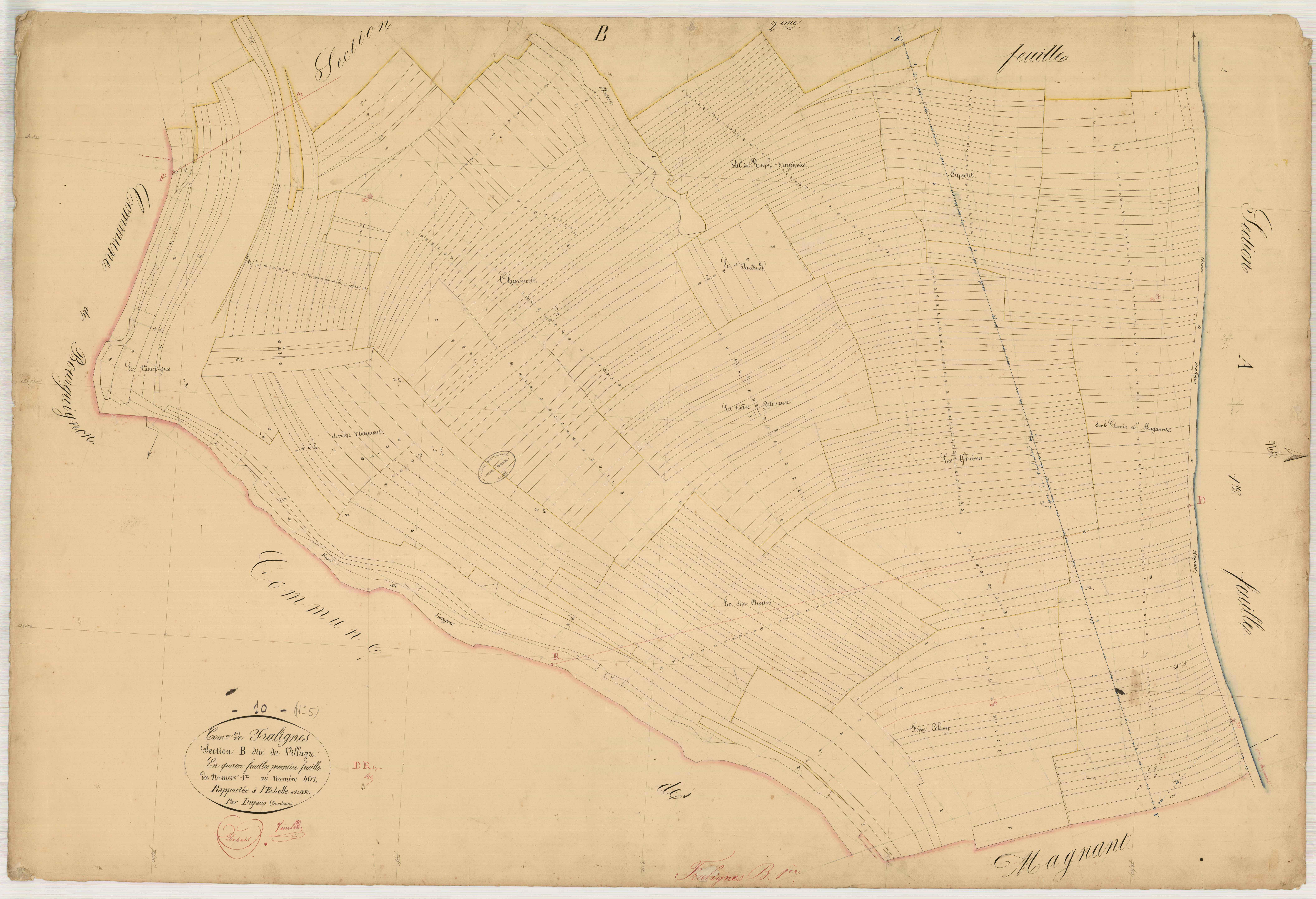 Fralignes, section B dite du Village, feuille n° 1, parcelles n°1-407