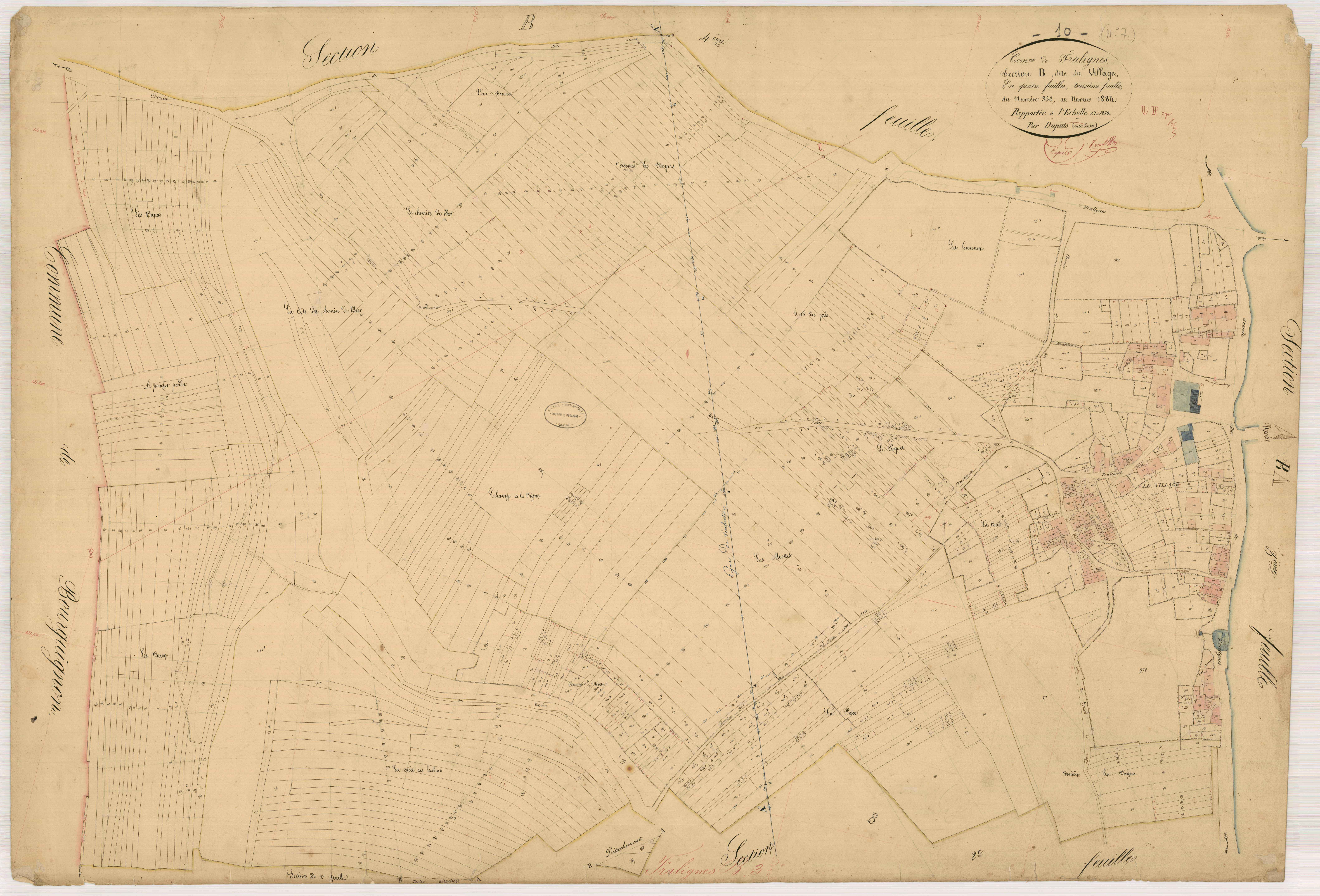Fralignes, section B dite du Village, feuille n° 3, parcelles n°956-1884