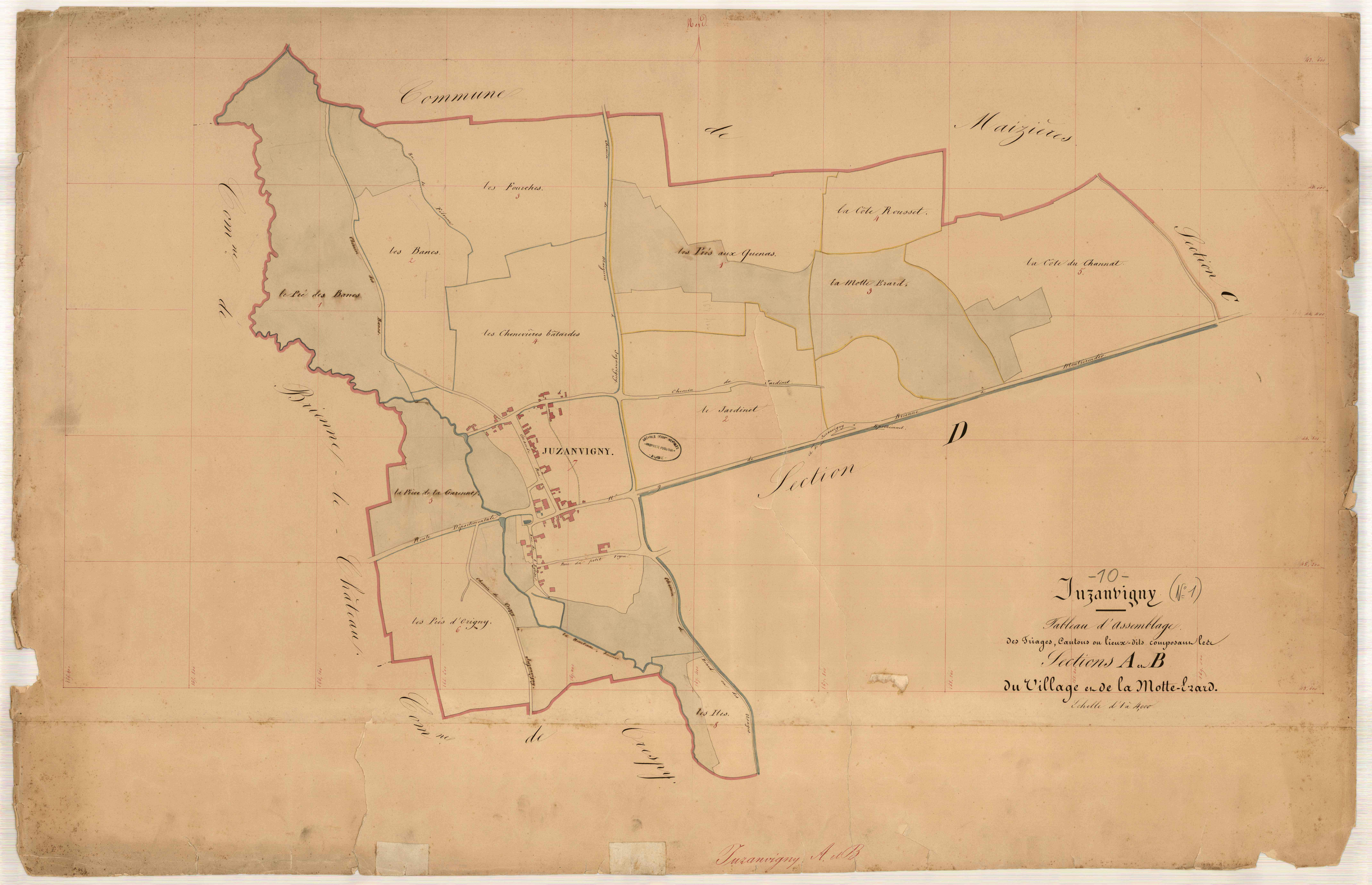 Juzanvigny, tableau d'assemblage voir aussi à Crespy - section AB