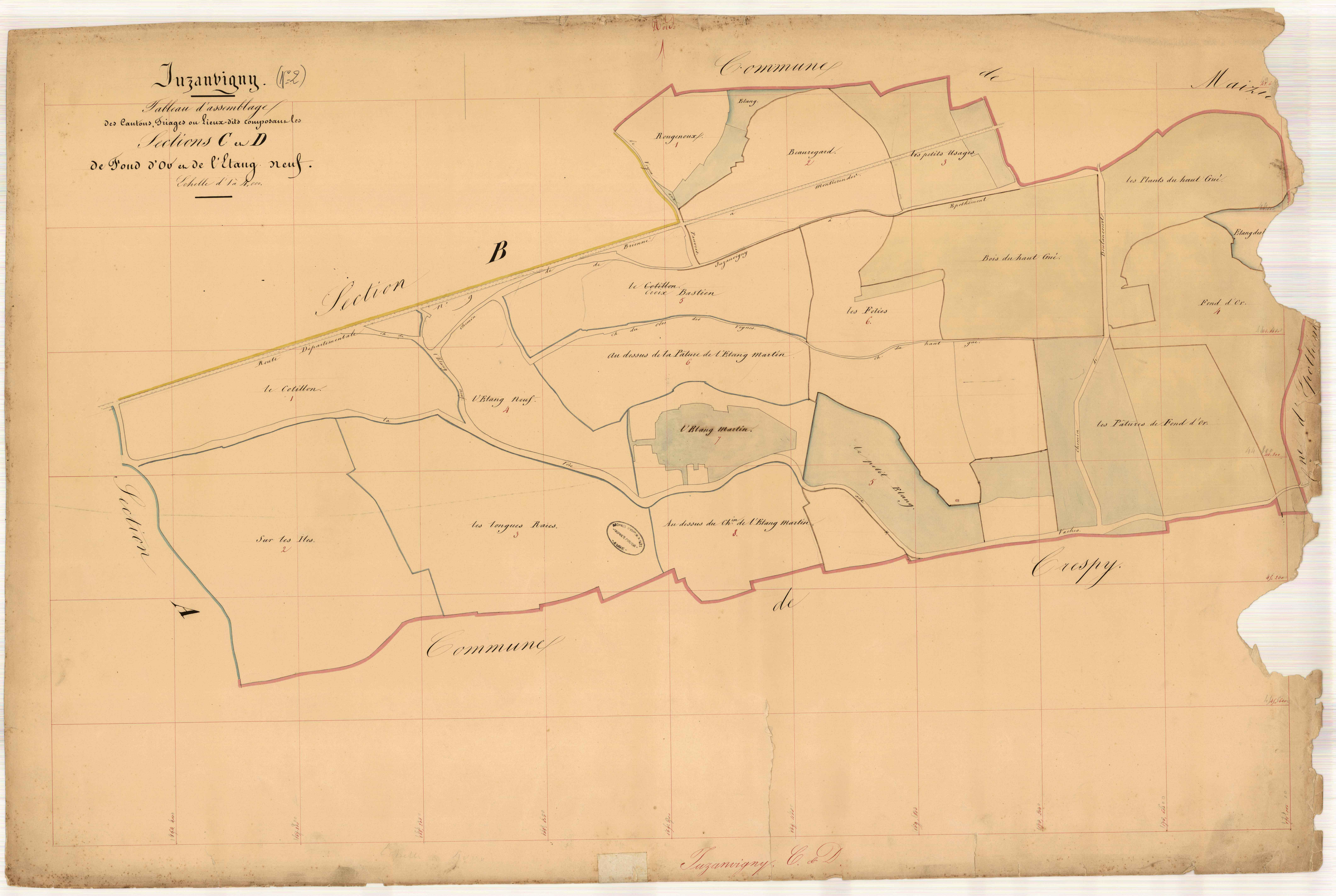 Juzanvigny, tableau d'assemblage section BC