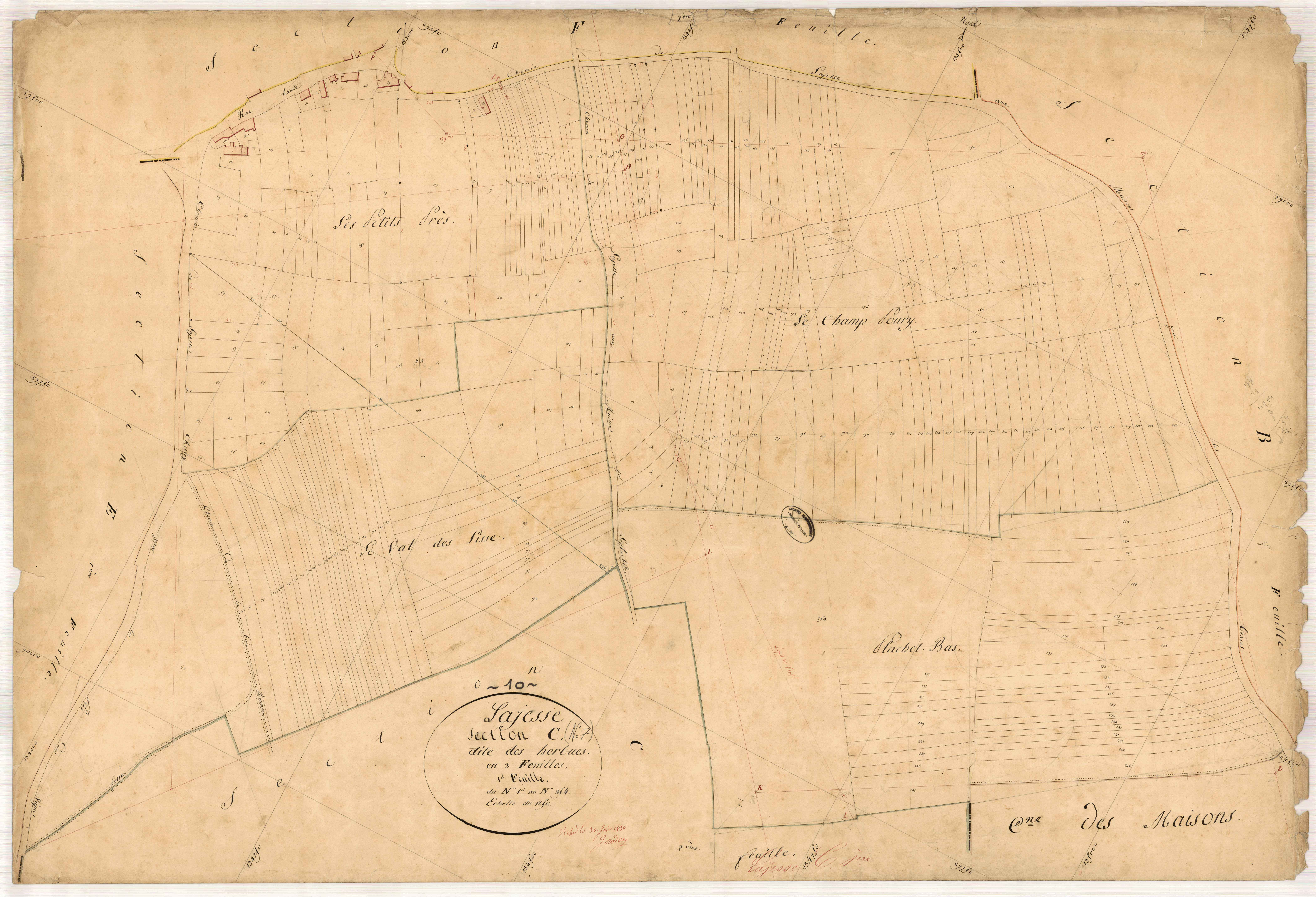 Lagesse, section C dite des herbues, feuille n° 1, parcelles n°1-254