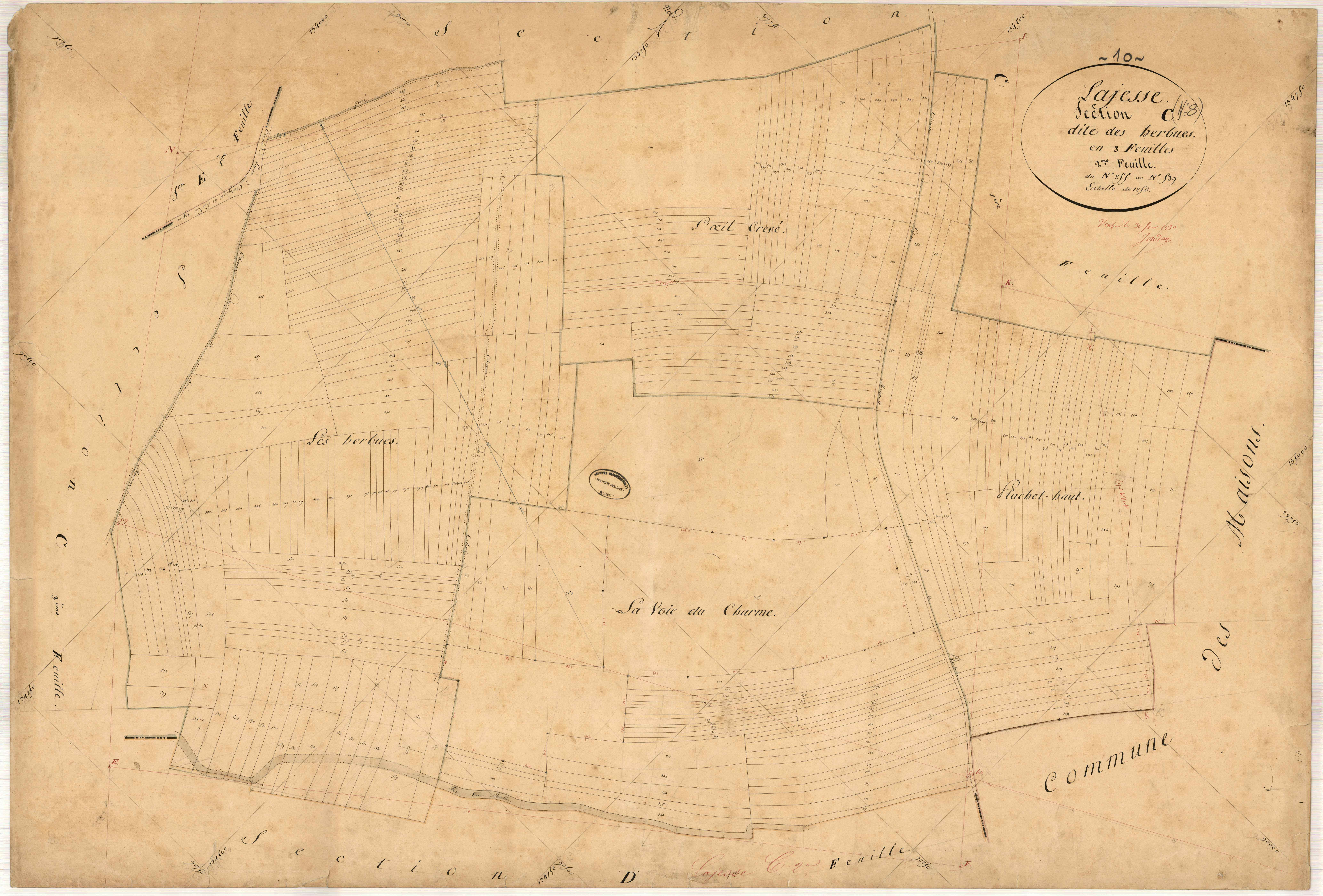 Lagesse, section C dite des herbues, feuille n° 2, parcelles n°255-539