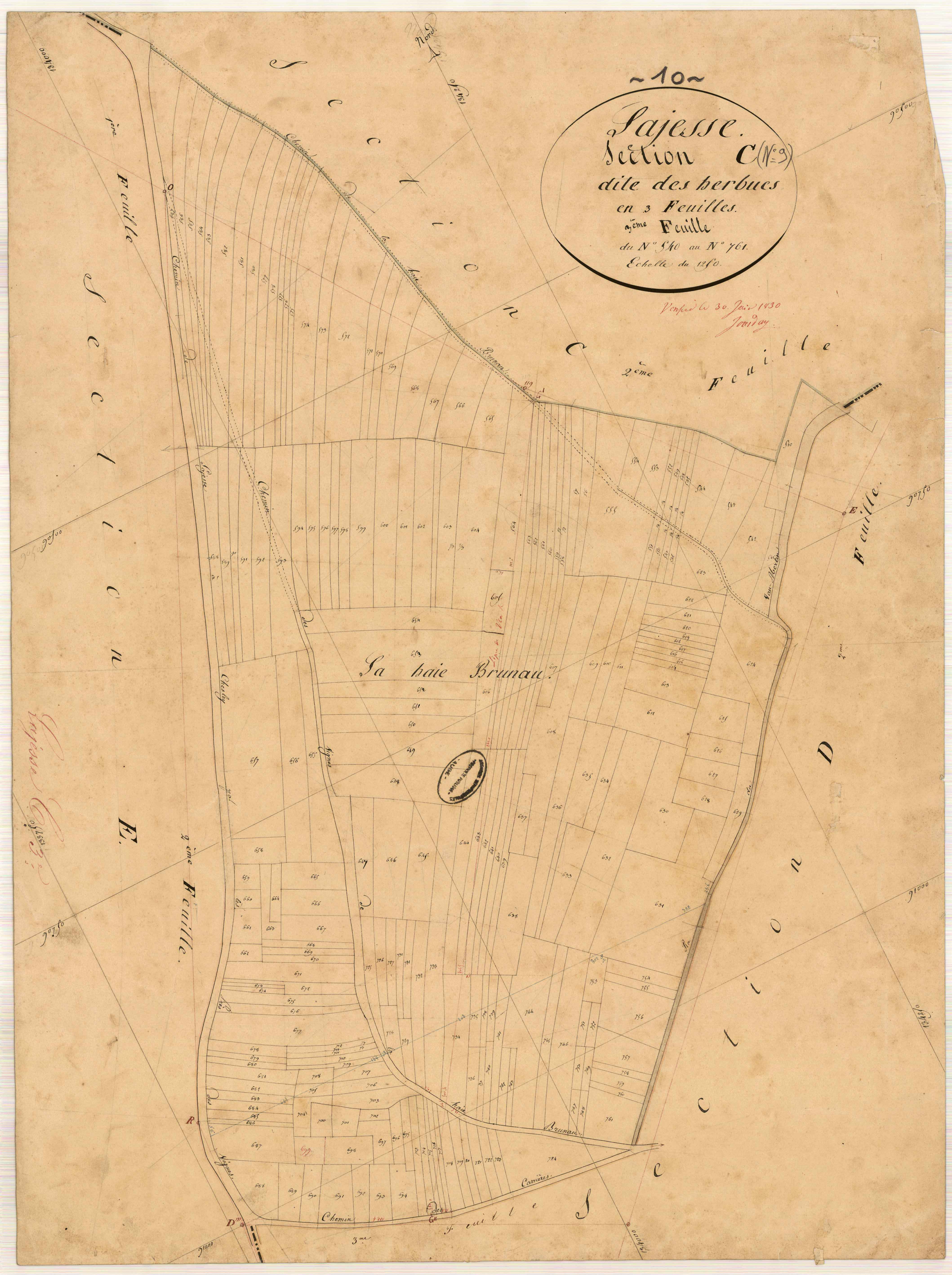 Lagesse, section C dite des herbues, feuille n° 3, parcelles n°540-761