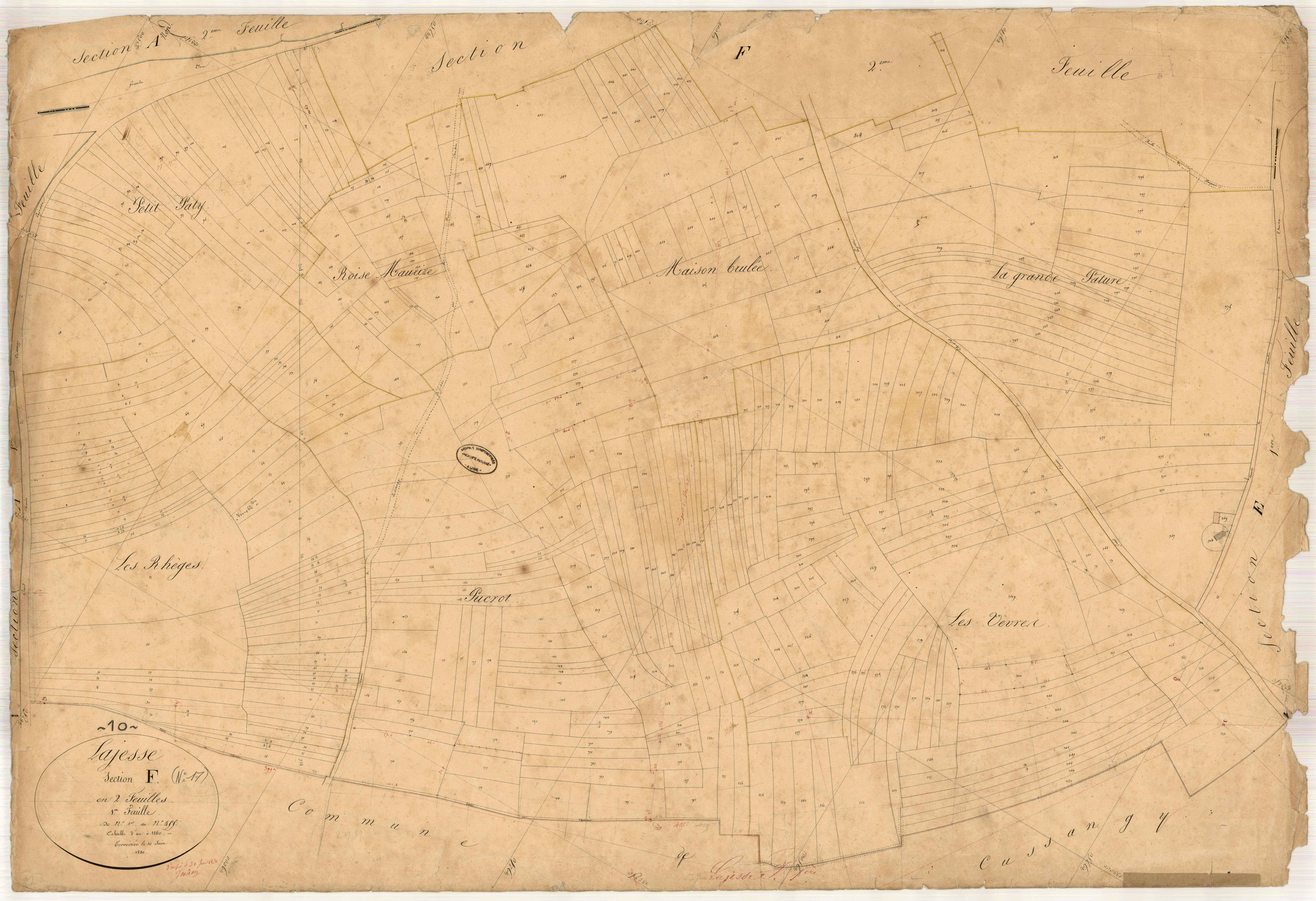 Lagesse, section F dite du village, feuille n° 1, parcelles n°1-455