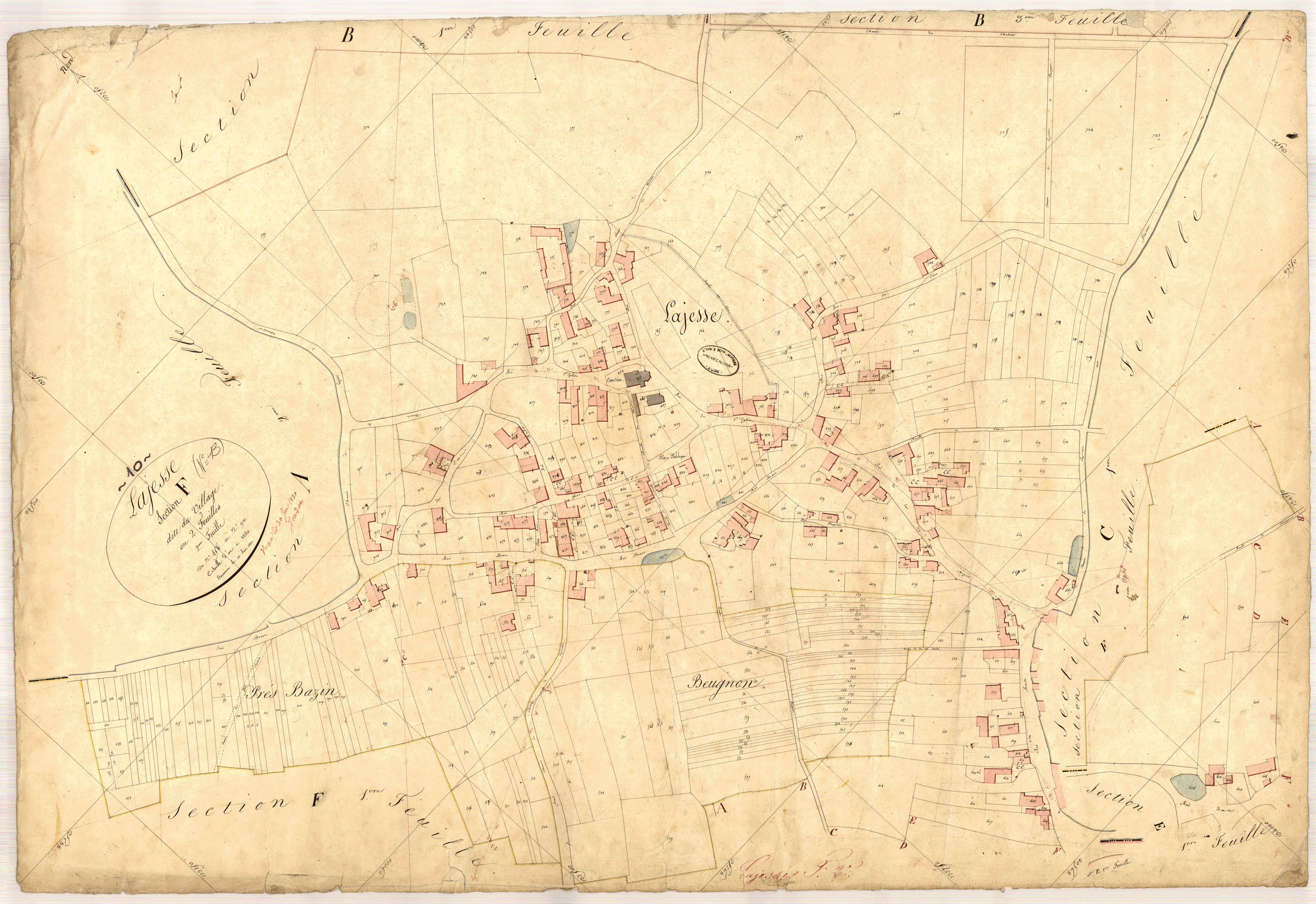Lagesse, section F dite du village, feuille n° 2, parcelles n°456-910