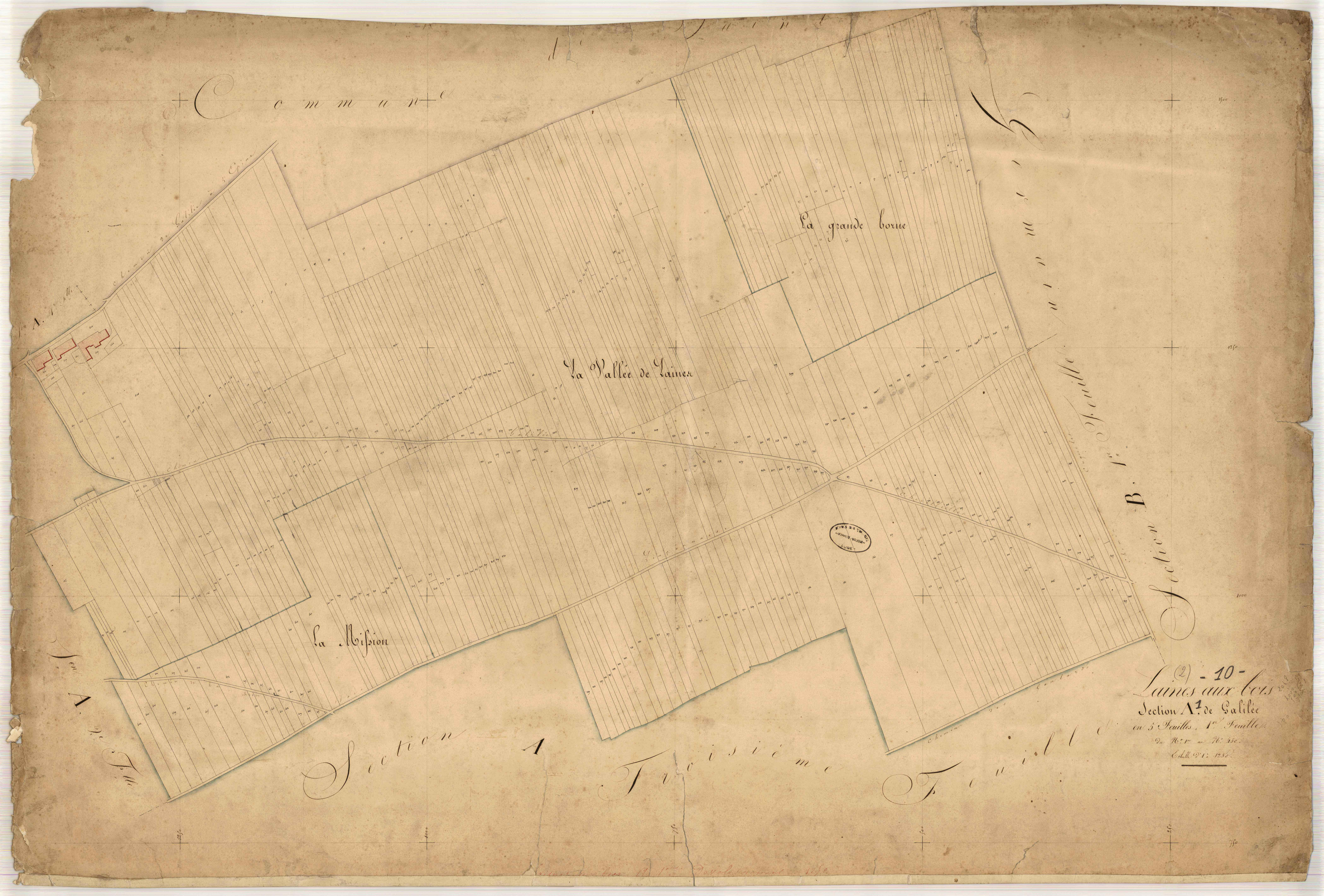 Laines-aux-Bois, section A dite de Galilée, feuille n° 1, parcelles n°1-450