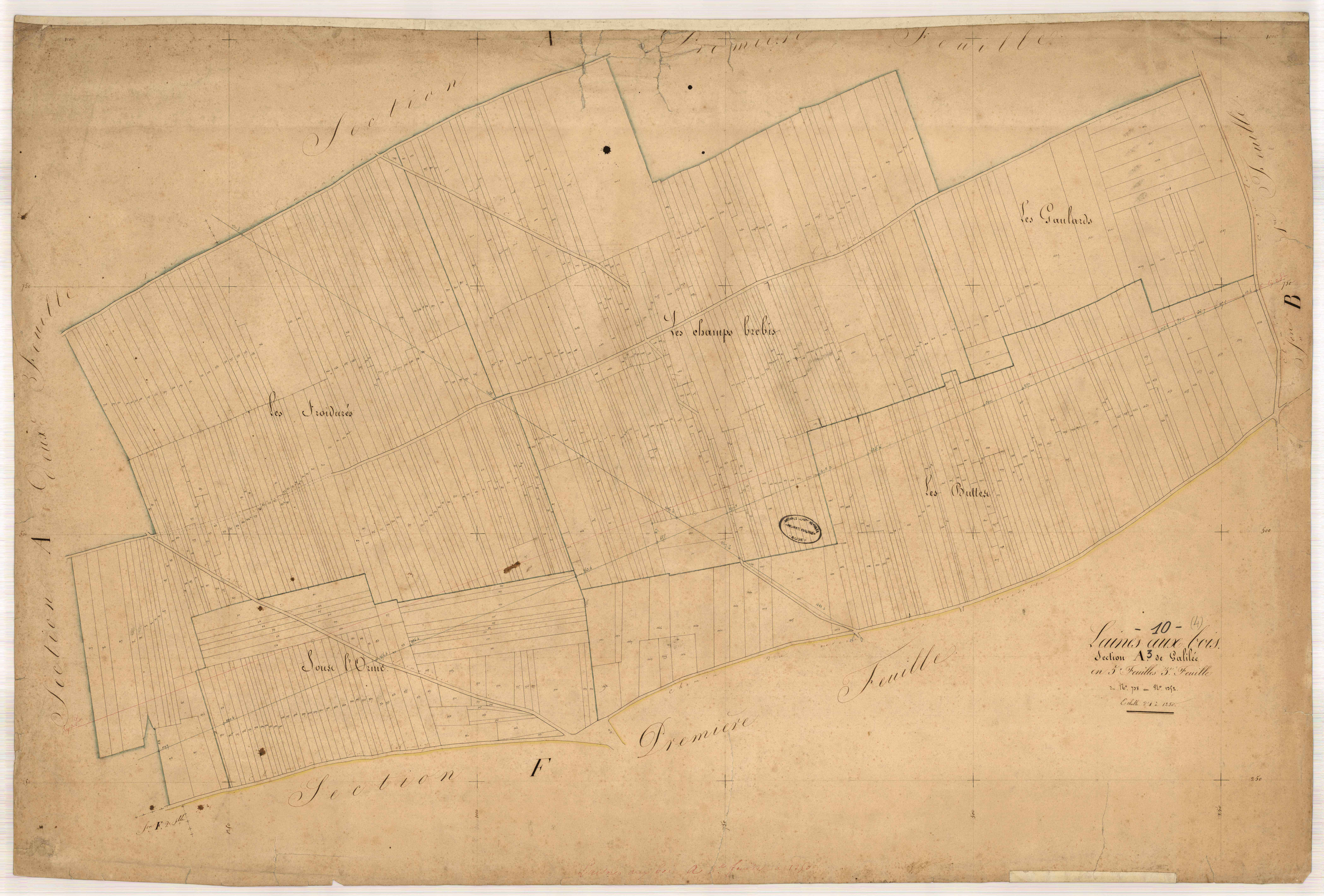 Laines-aux-Bois, section A dite de Galilée, feuille n° 3, parcelles n°738-1352