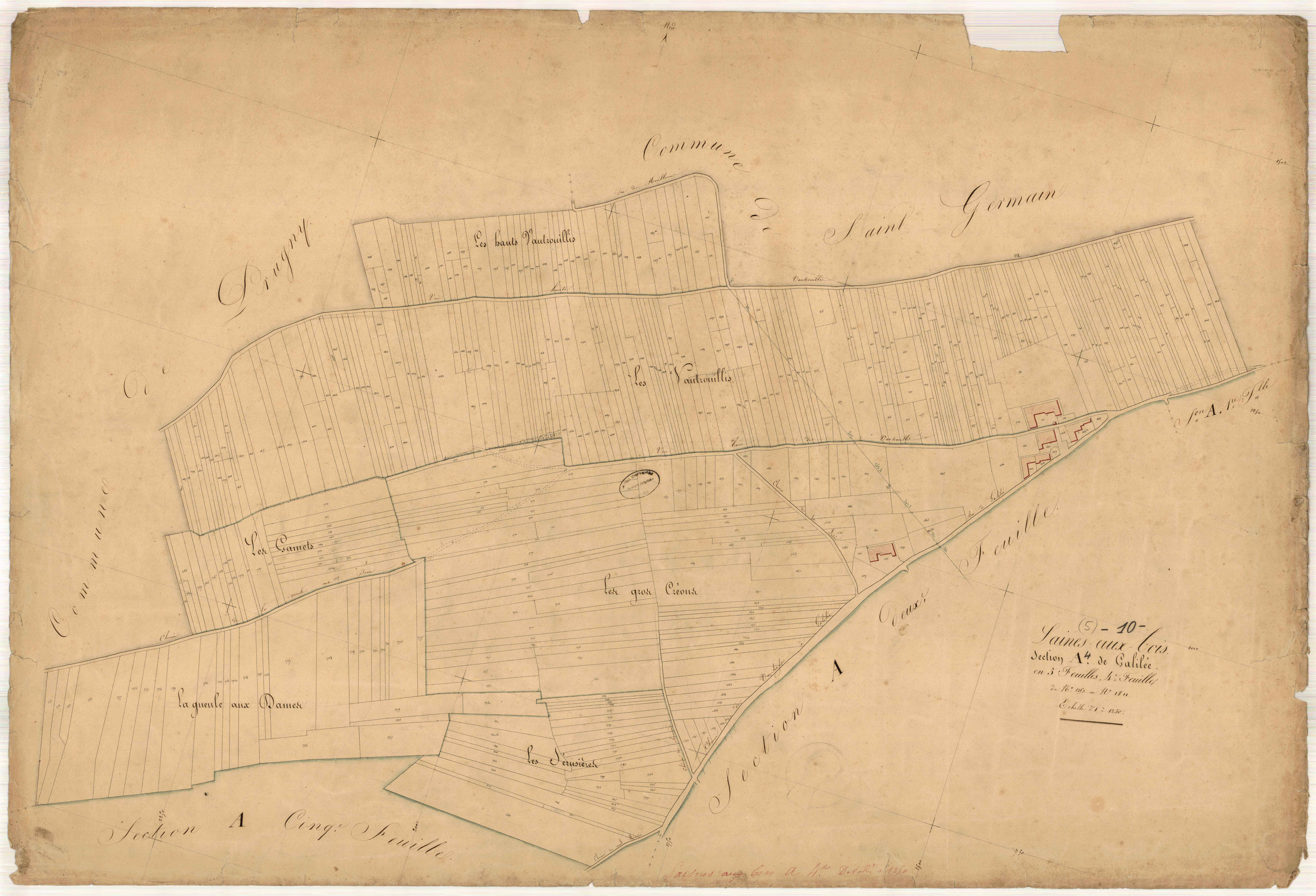 Laines-aux-Bois, section A dite de Galilée, feuille n° 4, parcelles n°1353-1811