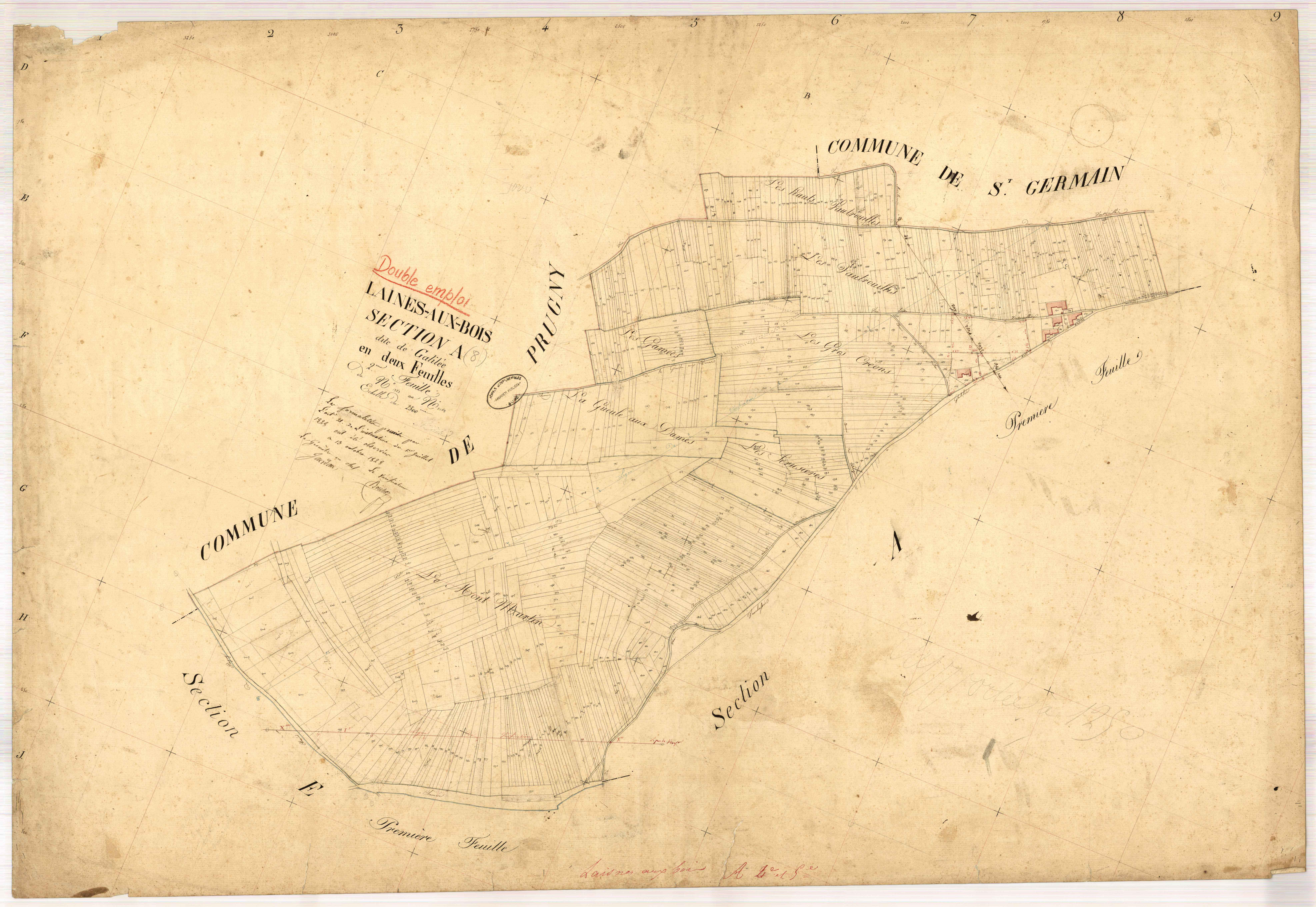 Laines-aux-Bois, section A dite de Galilée, feuille n° 2, double, parcelles n°1353-2068