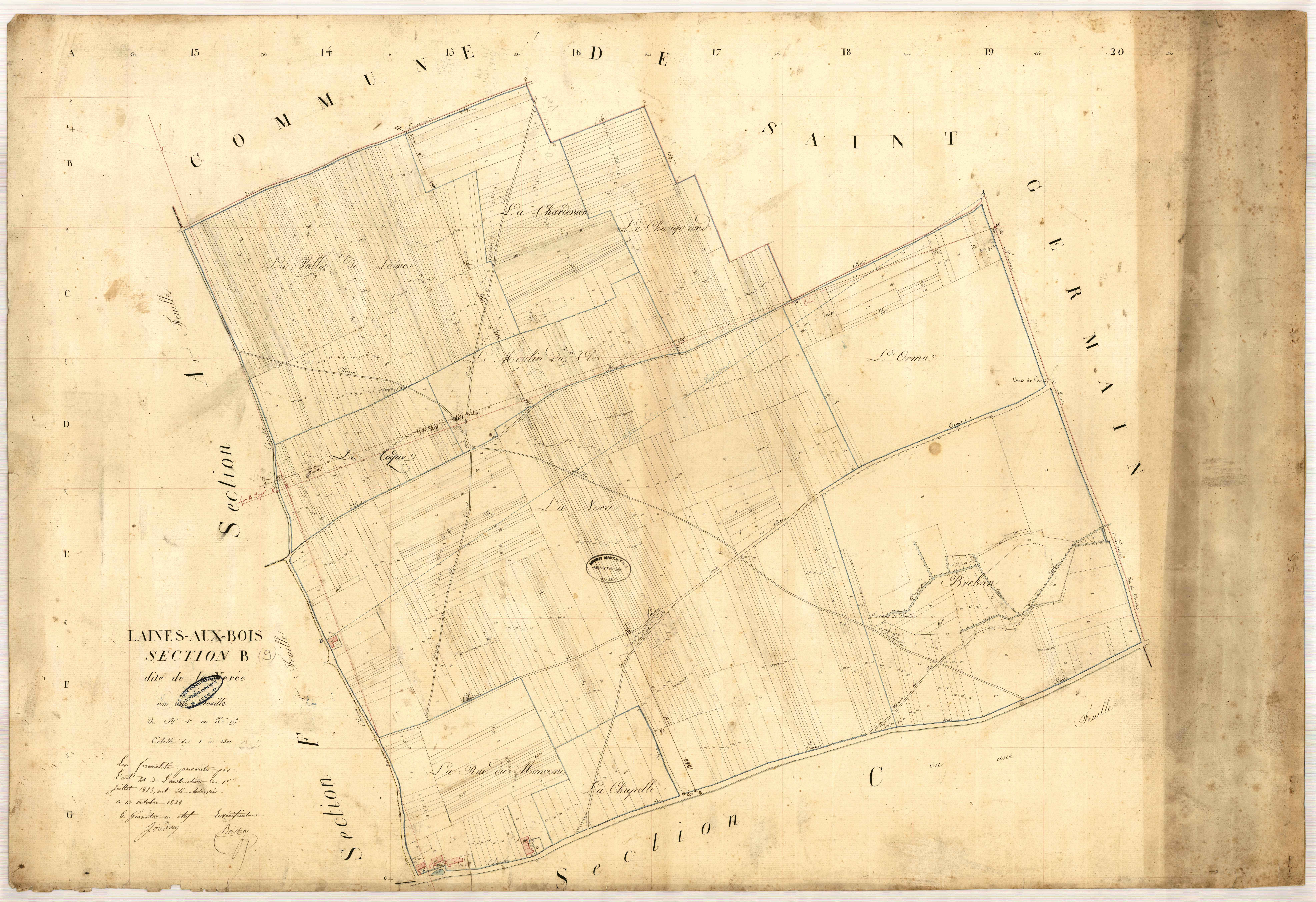Laines-aux-Bois, section B dite de la Nérée, parcelles n°1-895