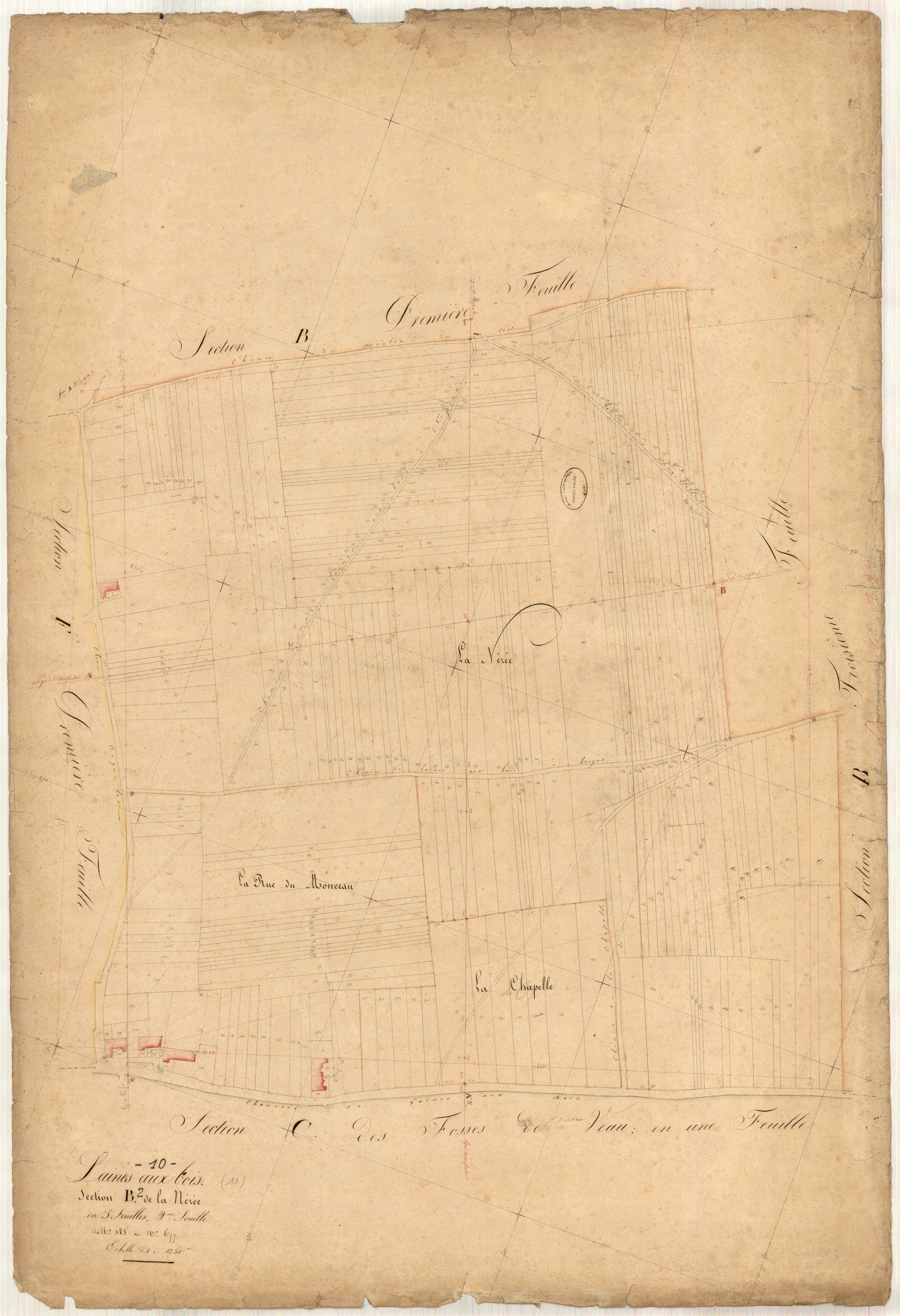 Laines-aux-Bois, section B dite de la Nérée, feuille n° 2, parcelles n°385-677