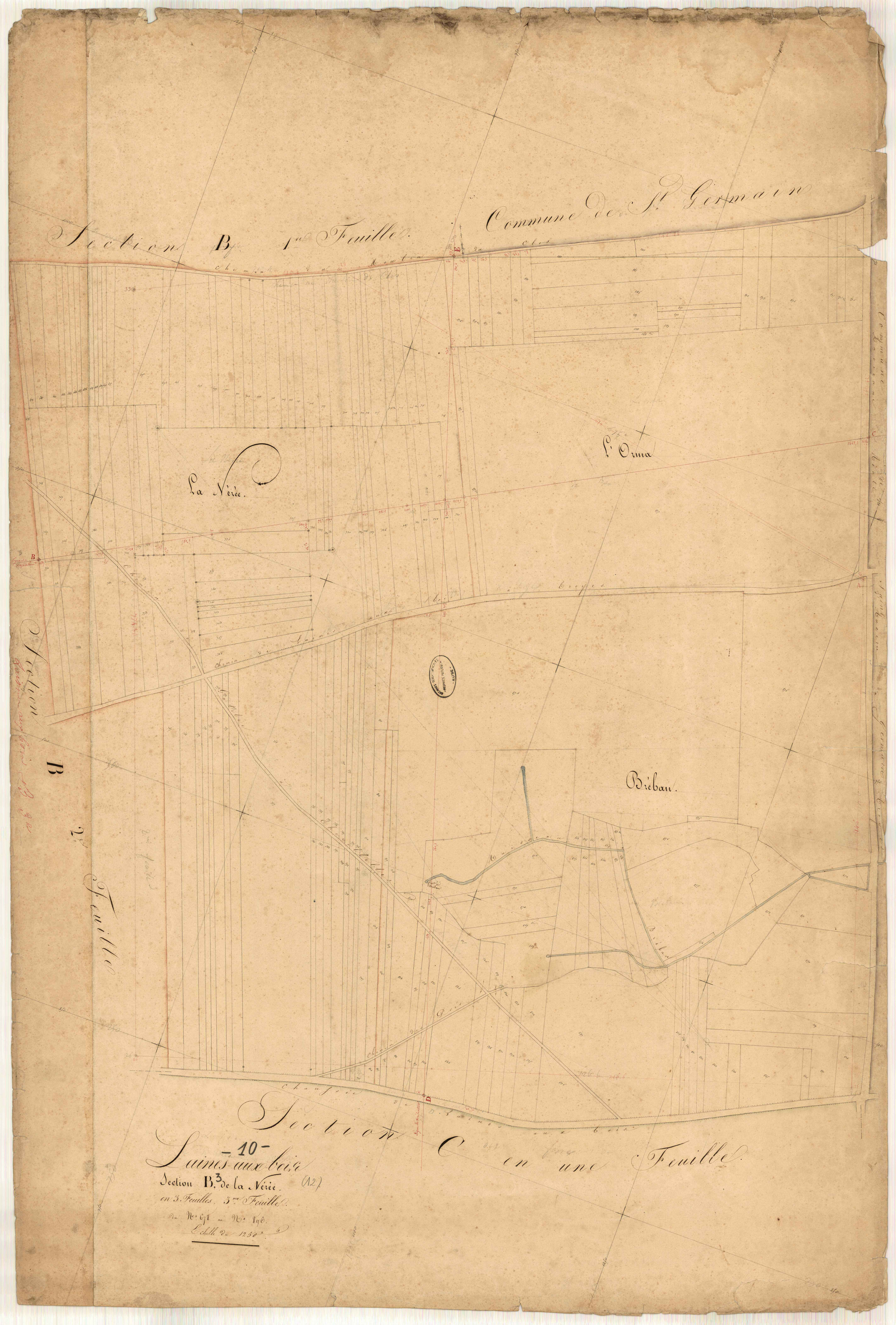 Laines-aux-Bois, section B dite de la Nérée, feuille n° 3, parcelles n°678-896
