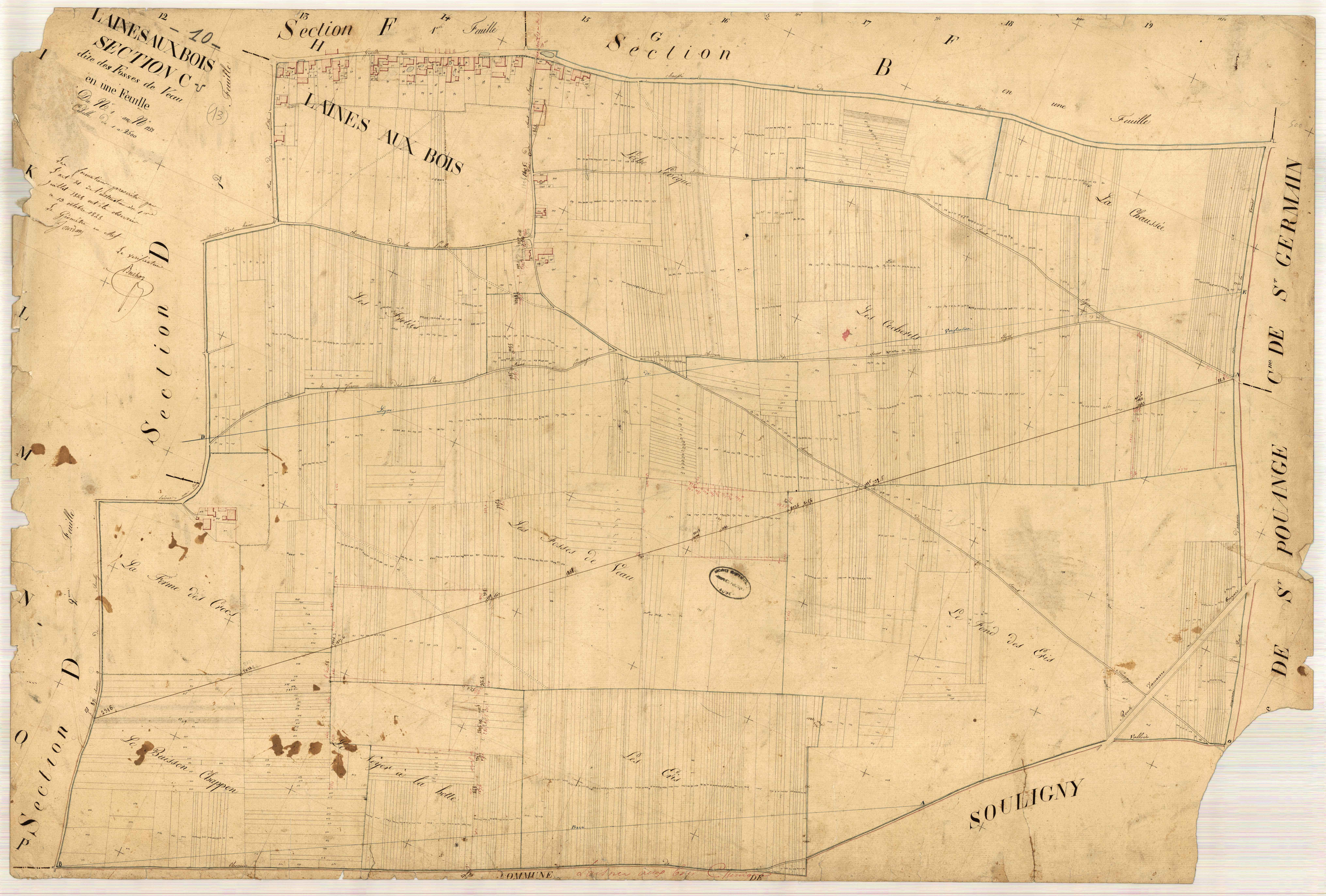 Laines-aux-Bois, section C dite des Fosses de Veau, parcelles n°1-1252