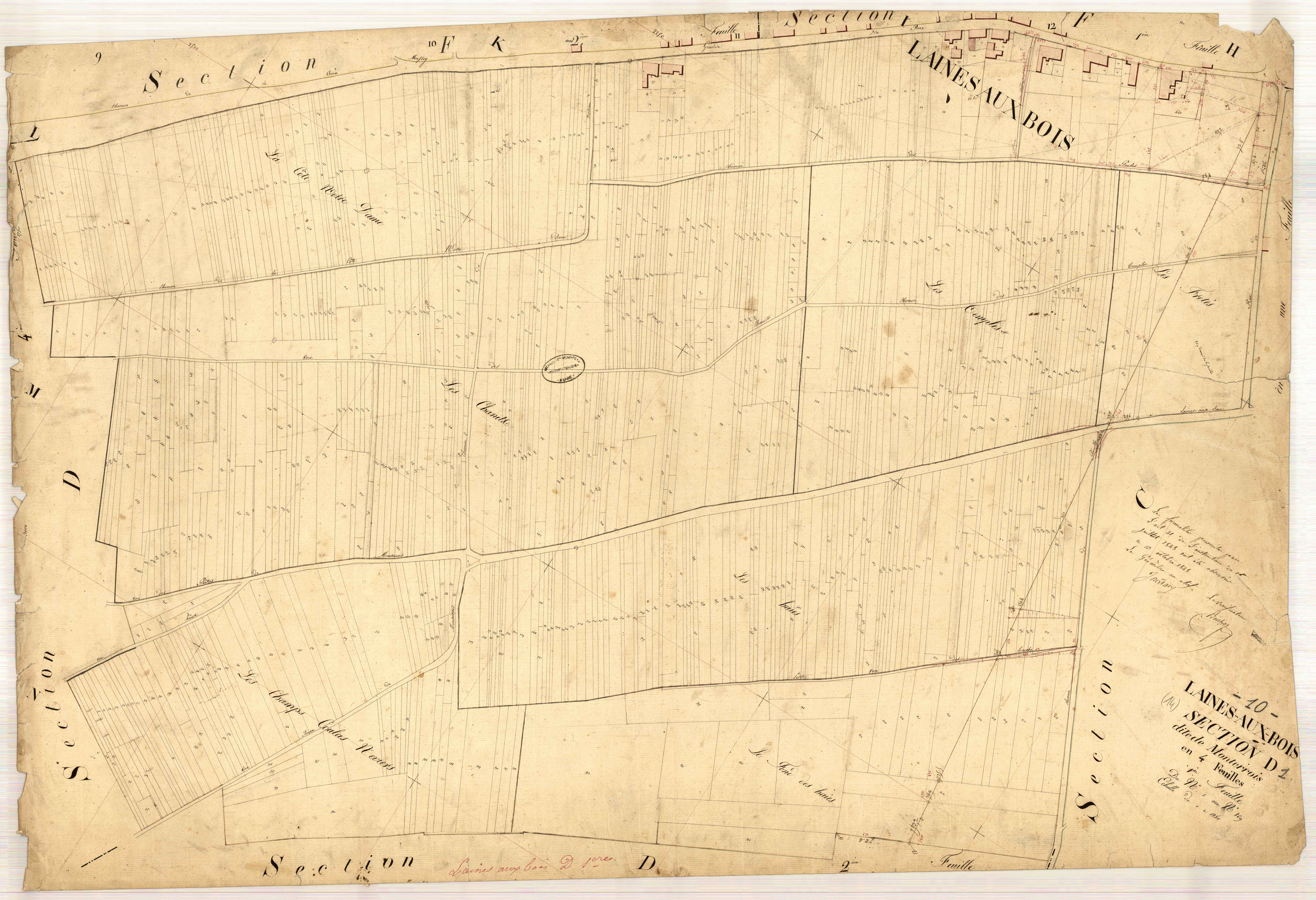 Laines-aux-Bois, section D dite de Monterrois, feuille n° 1, parcelles n°1-869