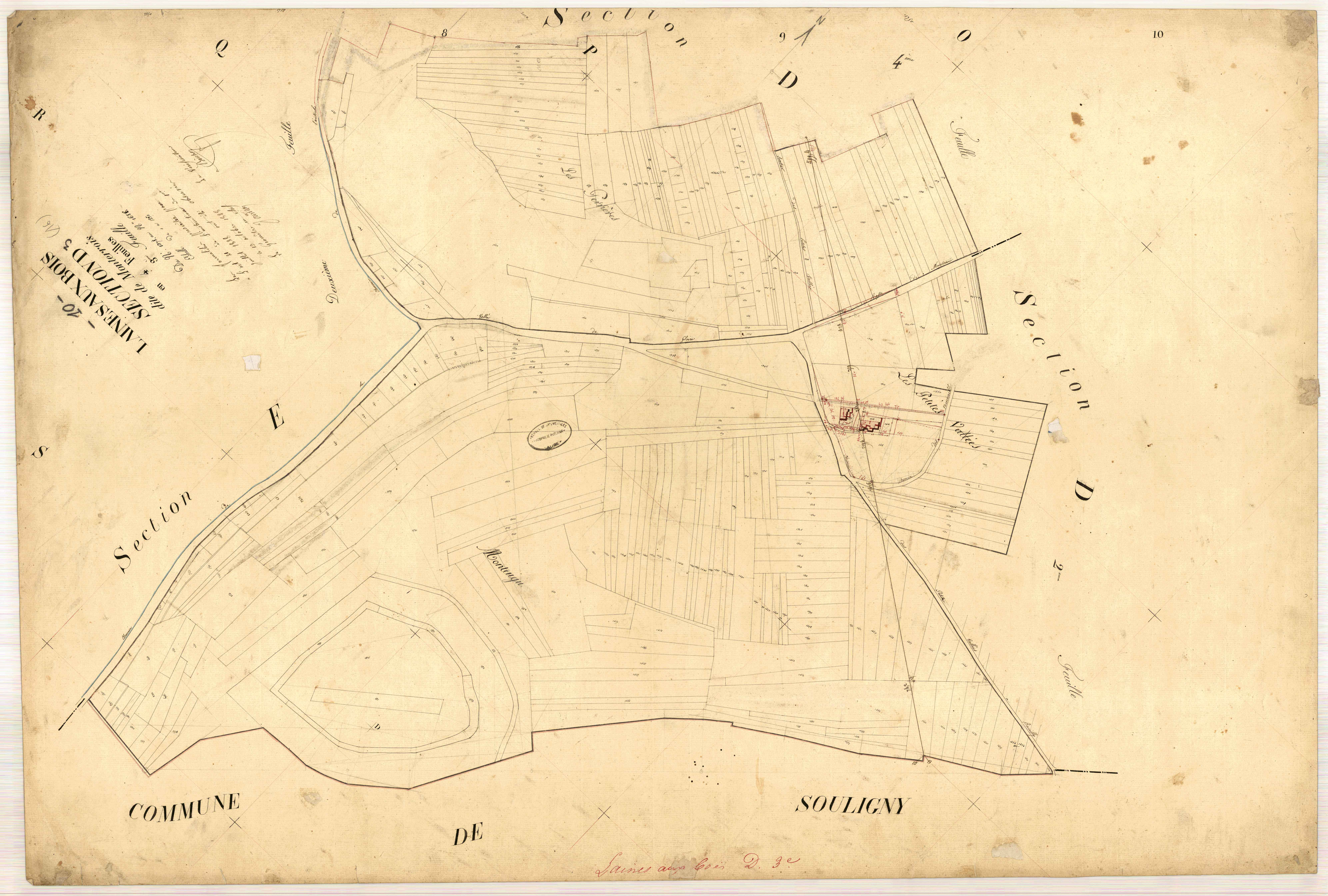 Laines-aux-Bois, section D dite de Monterrois, feuille n° 3, parcelles n°1378-1688