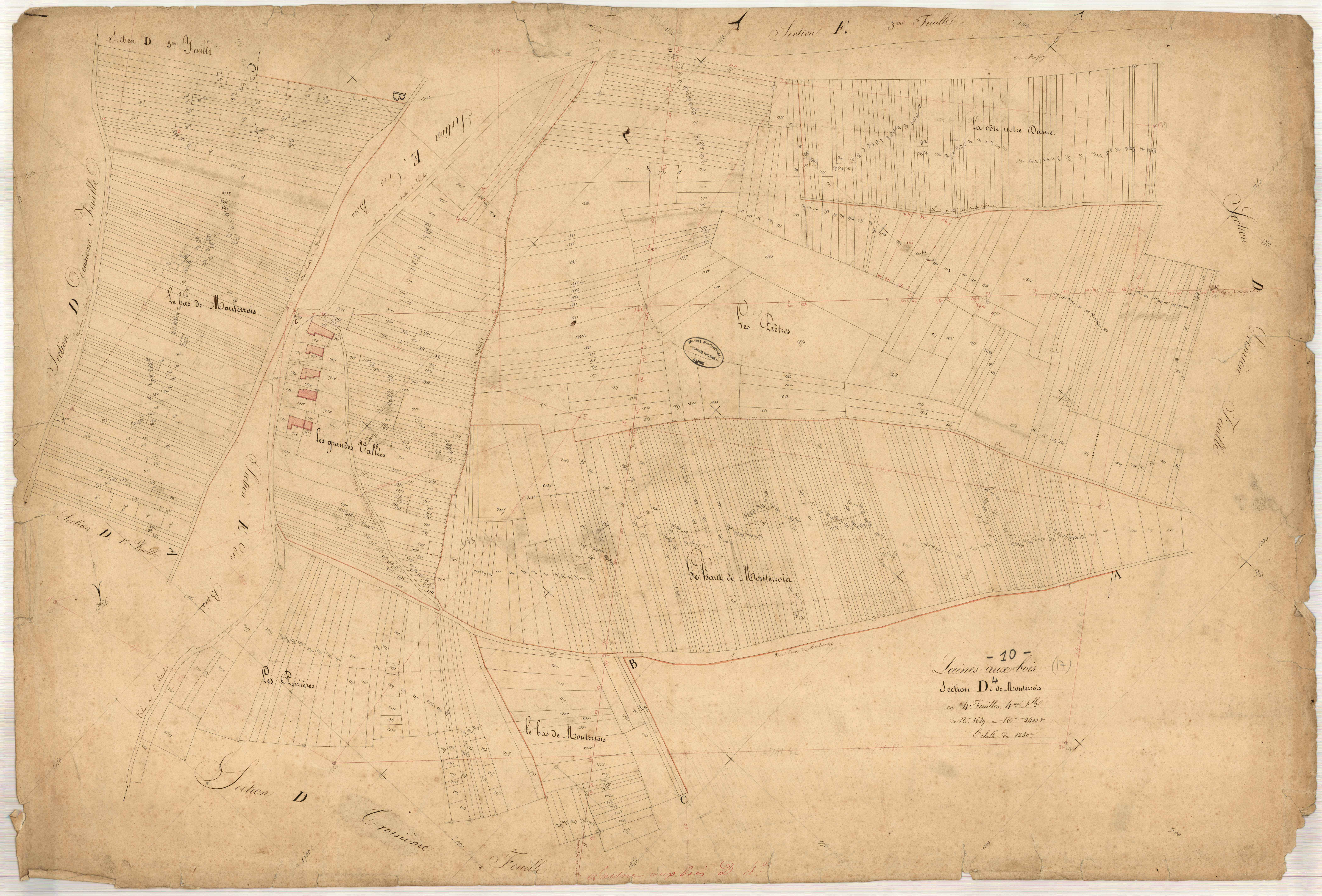 Laines-aux-Bois, section D dite de Monterrois, feuille n° 4, parcelles n°1689-2403