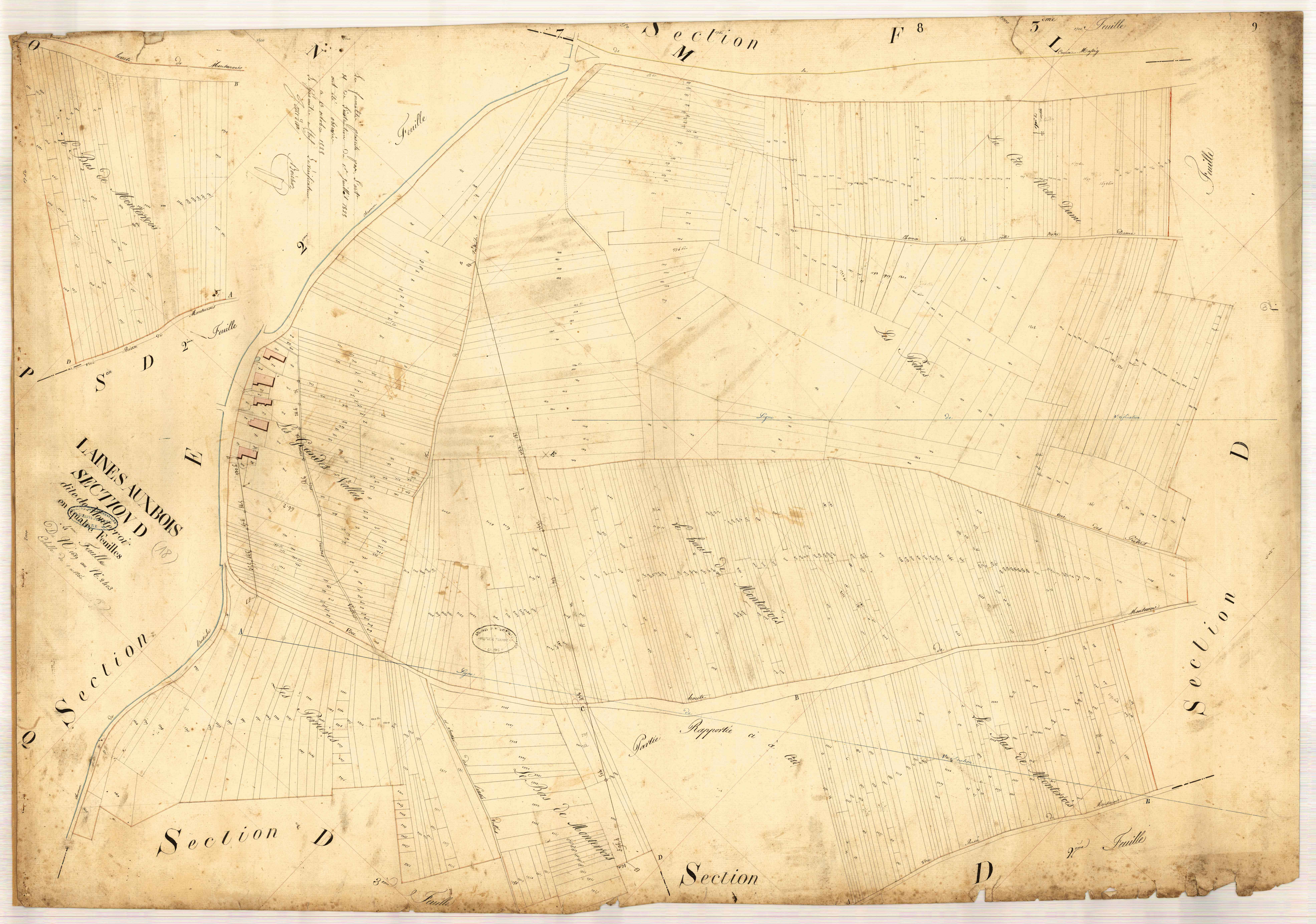 Laines-aux-Bois, section D dite de Monterrois, feuille n° 4, double, parcelles n°1689-2403