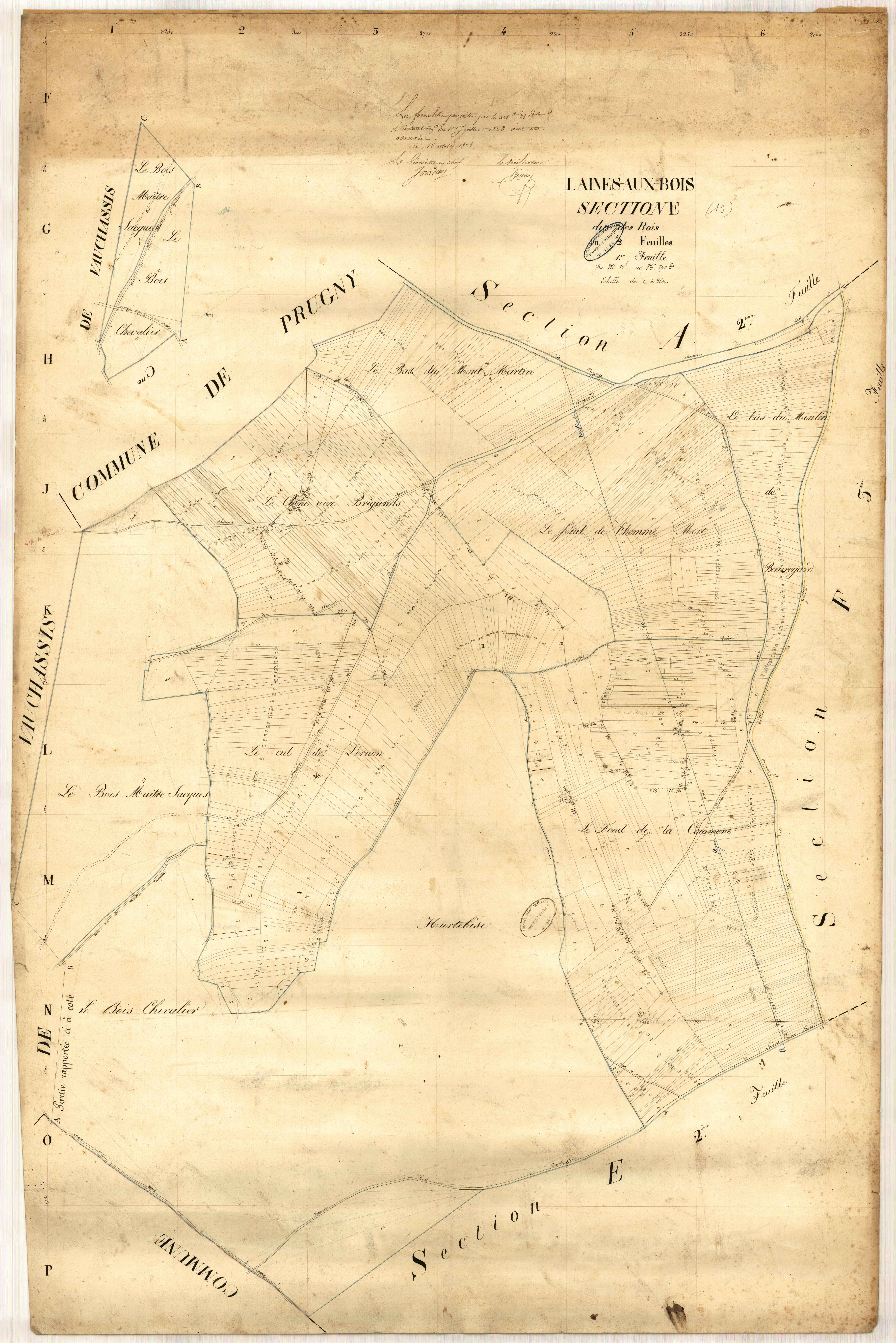 Laines-aux-Bois, section E dite des Bois , feuille n° 1, parcelles n°1-873 bis