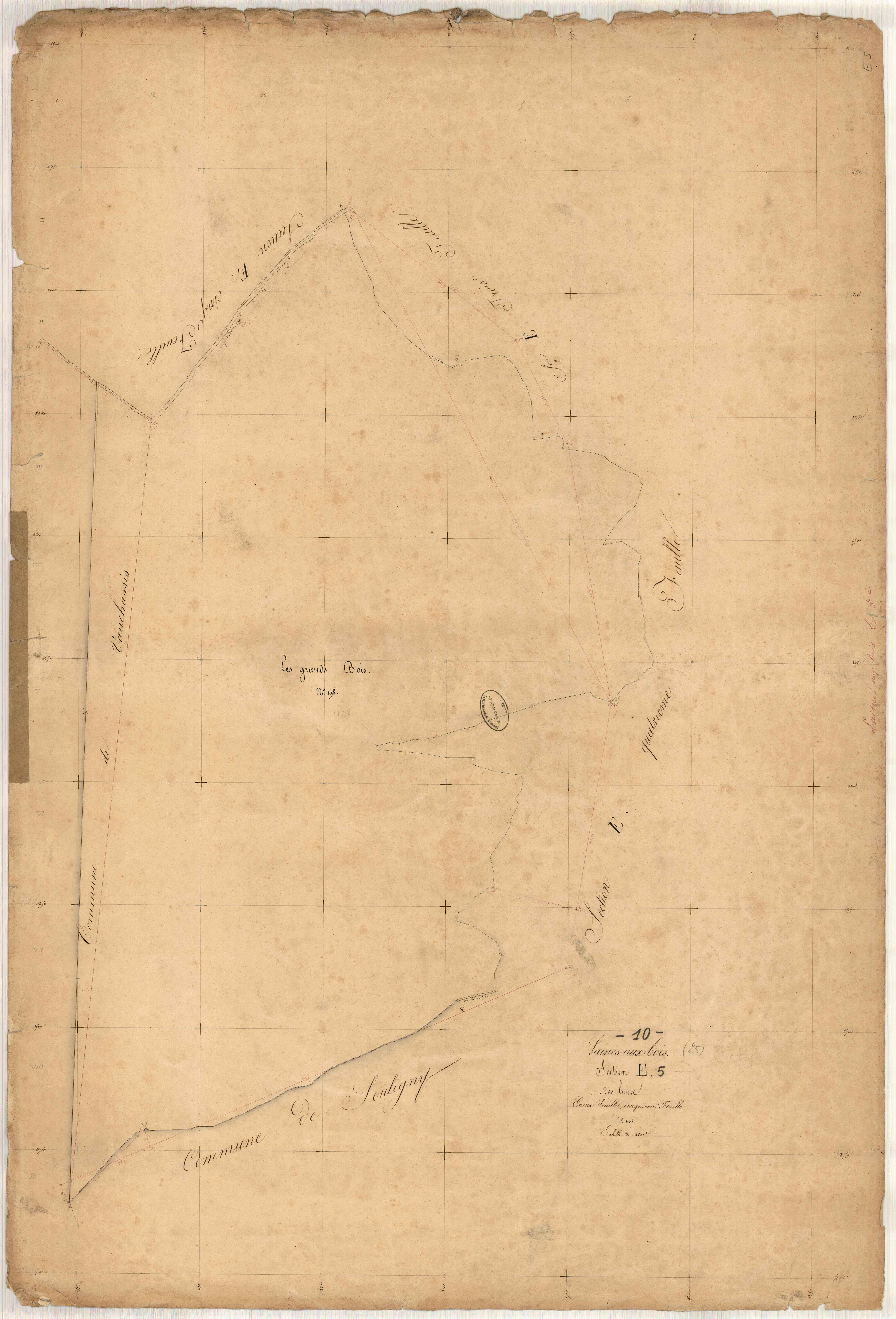 Laines-aux-Bois, section E dite des Bois , feuille n° 5, parcelles n°1198