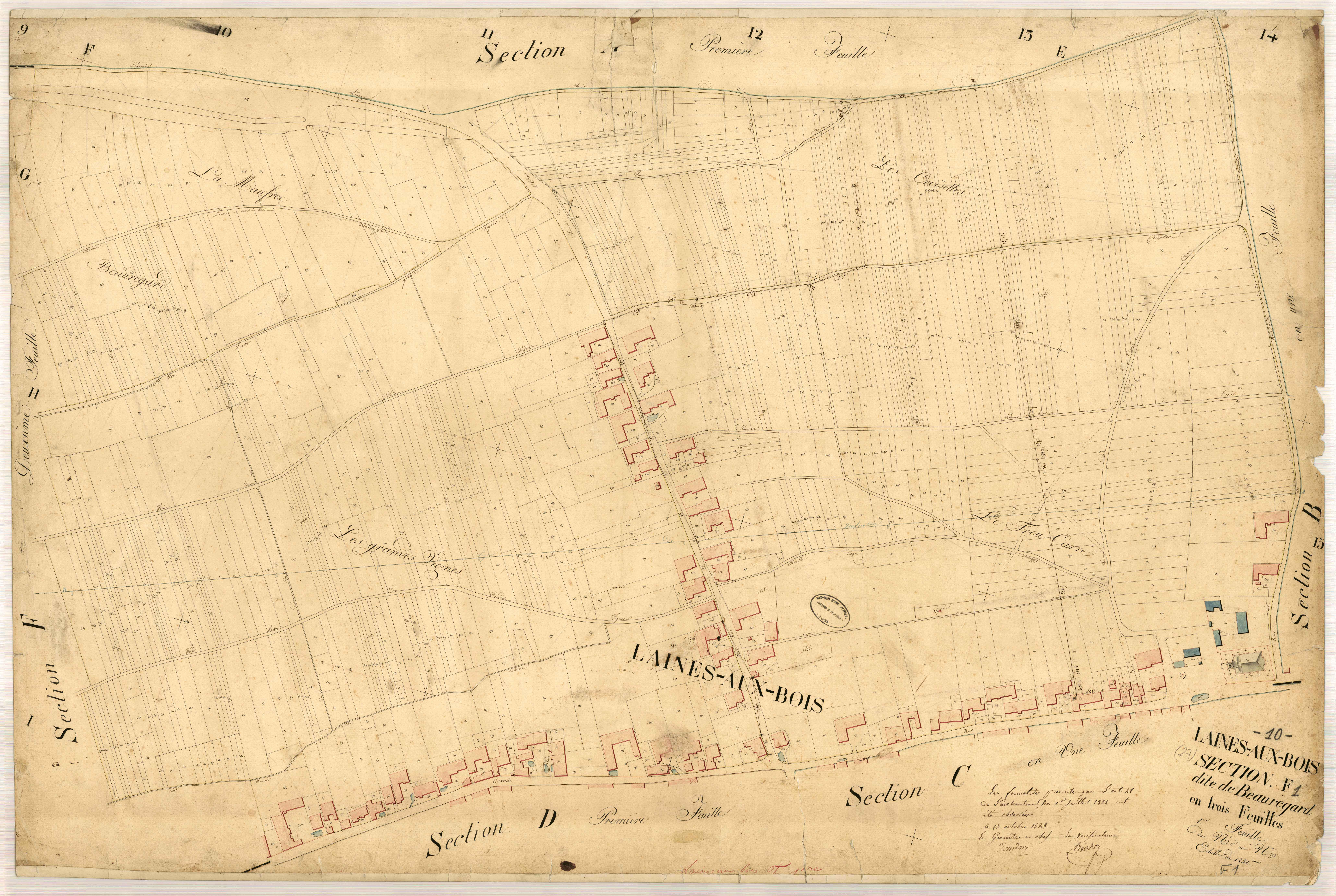 Laines-aux-Bois, section F dite de Beauregard, feuille n° 1, parcelles n°1-892