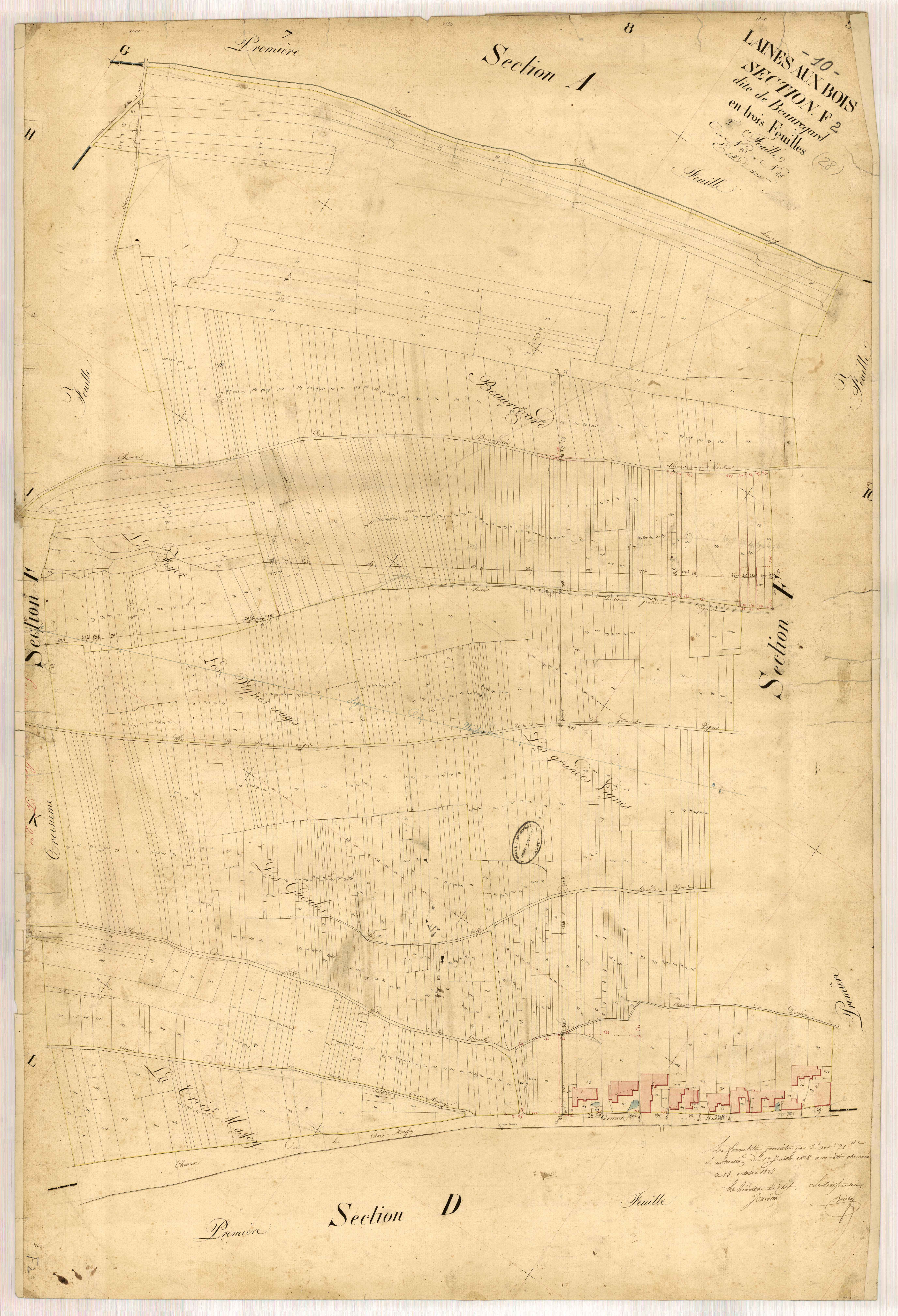 Laines-aux-Bois, section F dite de Beauregard, feuille n° 2, parcelles n°893-1575
