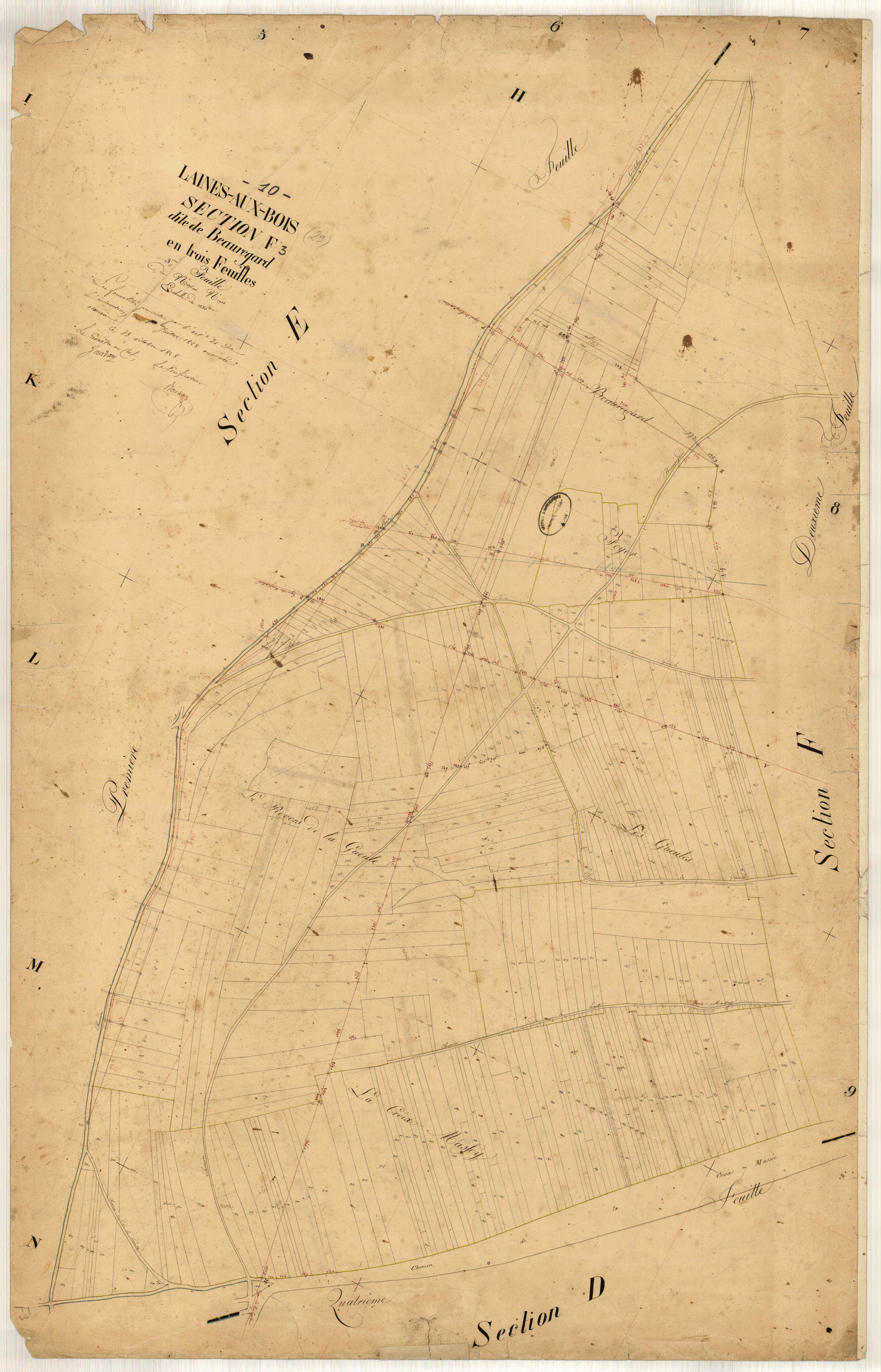 Laines-aux-Bois, section F dite de Beauregard, feuille n° 3, parcelles n°1576-1934