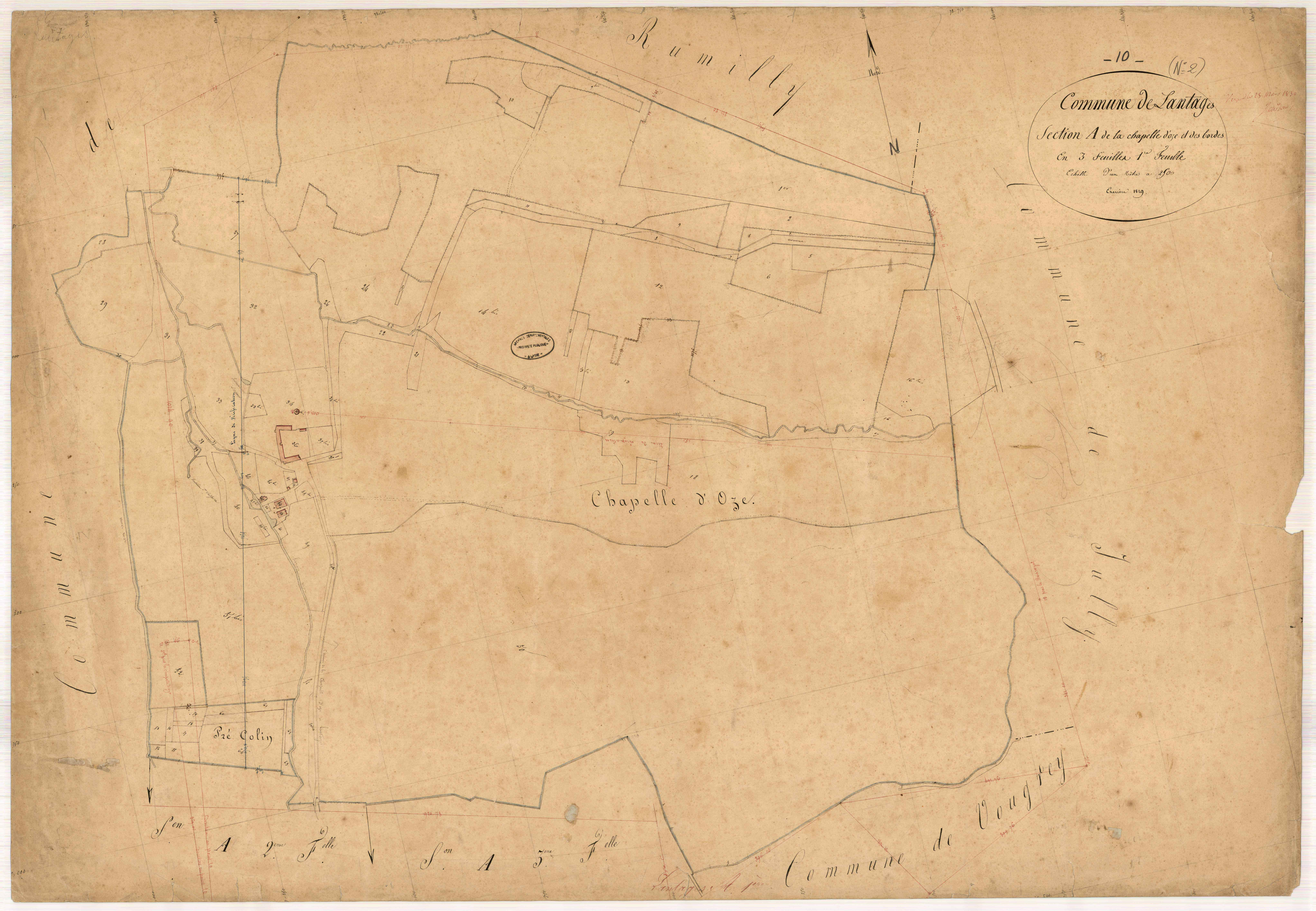 Lantages, section A dite de la Chapelle d'oze et des bordes, feuille n° 1