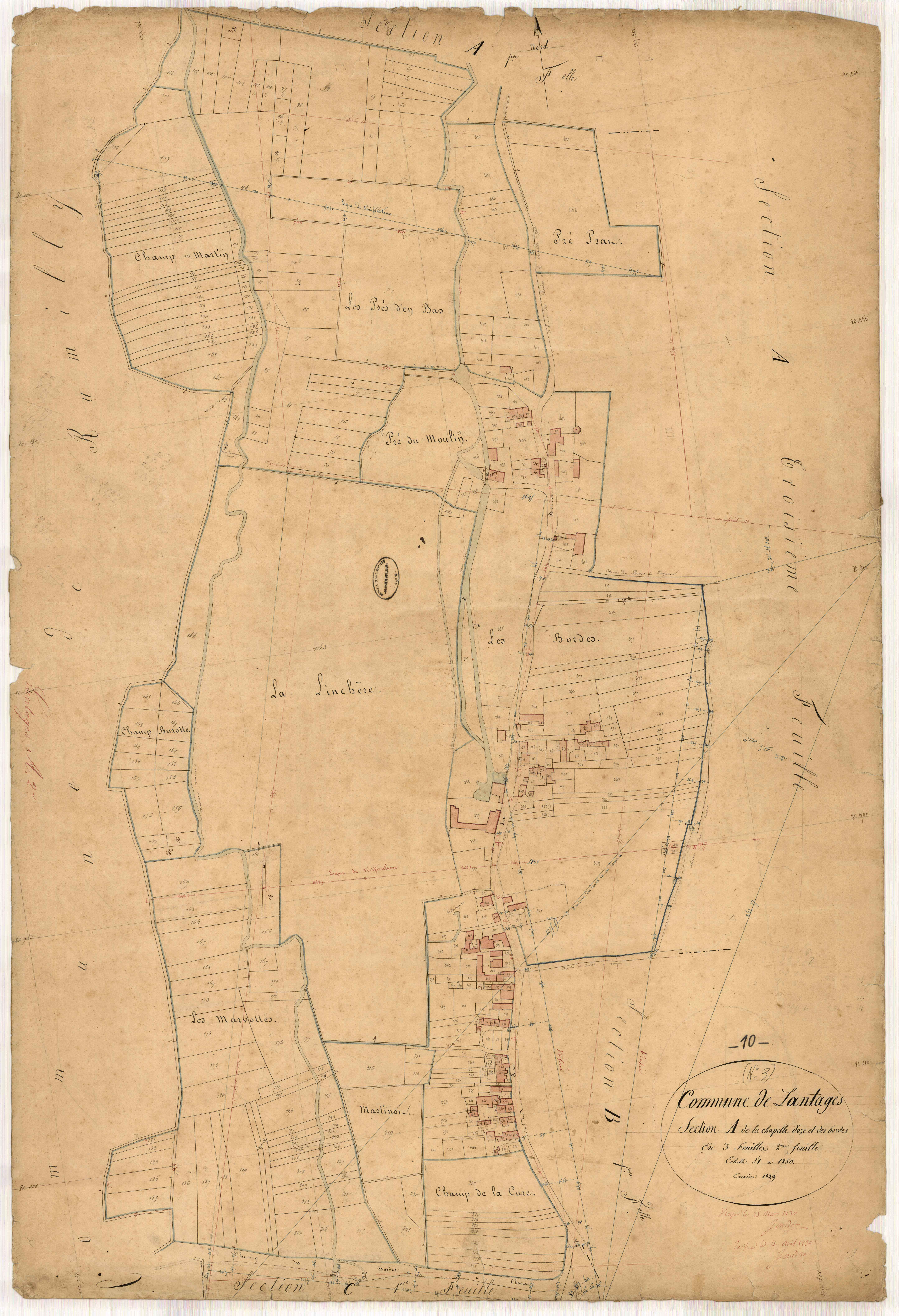 Lantages, section A dite de la Chapelle d'oze et des bordes, feuille n° 2