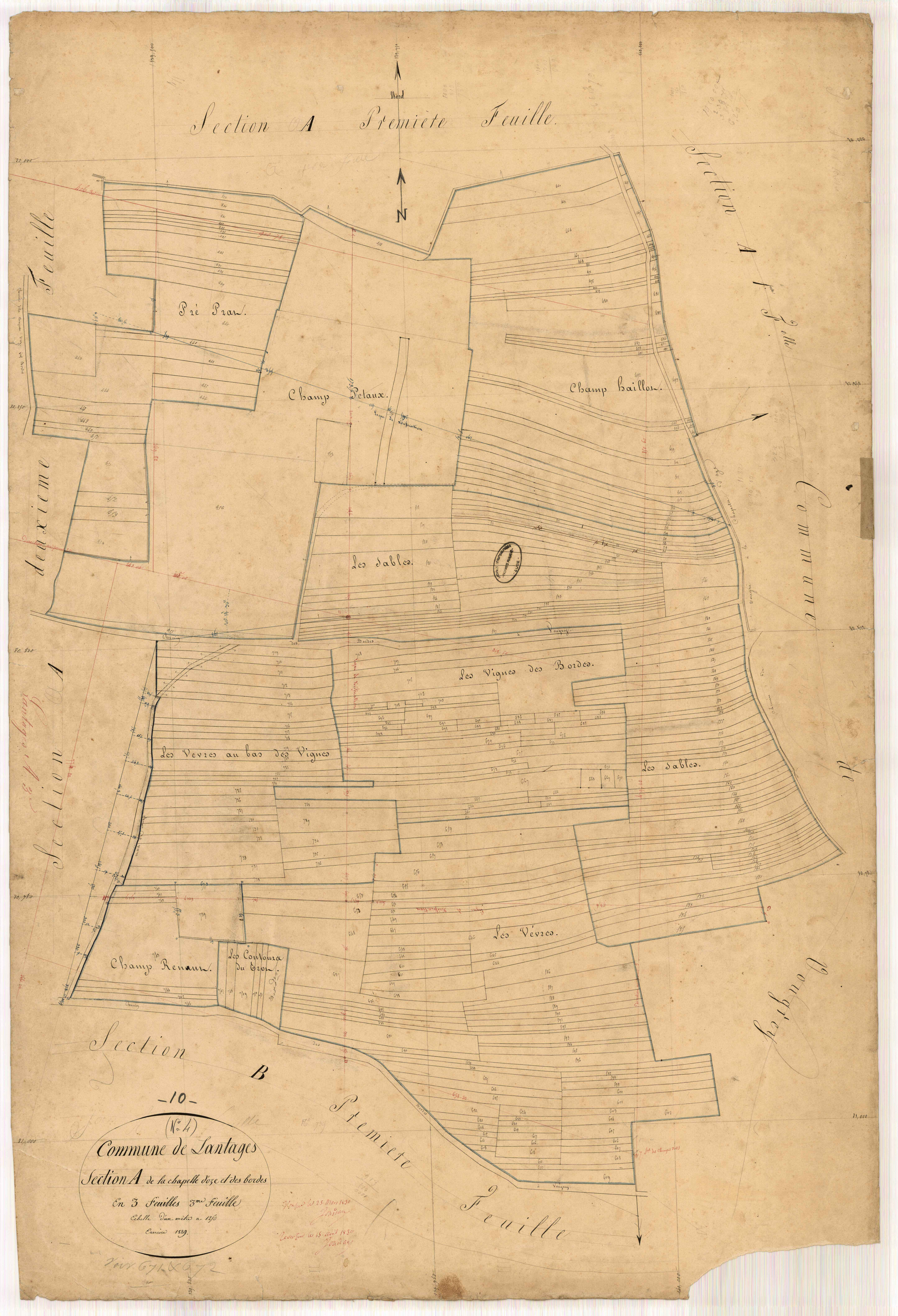 Lantages, section A dite de la Chapelle d'oze et des bordes, feuille n° 3